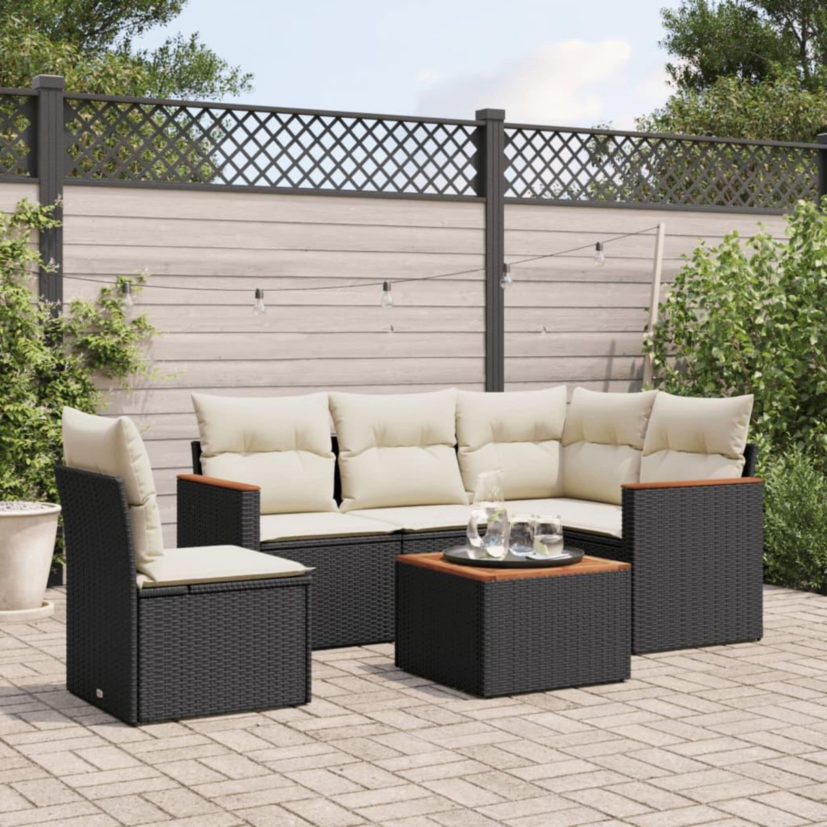 VIDAXL Salon de jardin 6 pcs avec coussins noir resine tressee