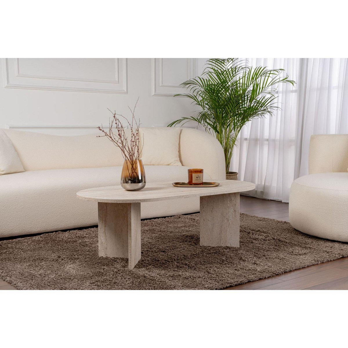 TOILINUX Table basse effet travertin SABLE - Beige