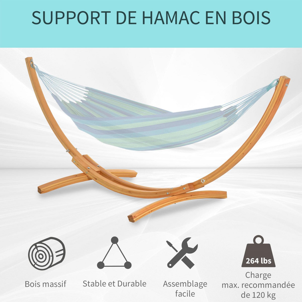 OUTSUNNY Support pied de hamac structure robuste bois de pin pré-huilé charge max. 120 Kg