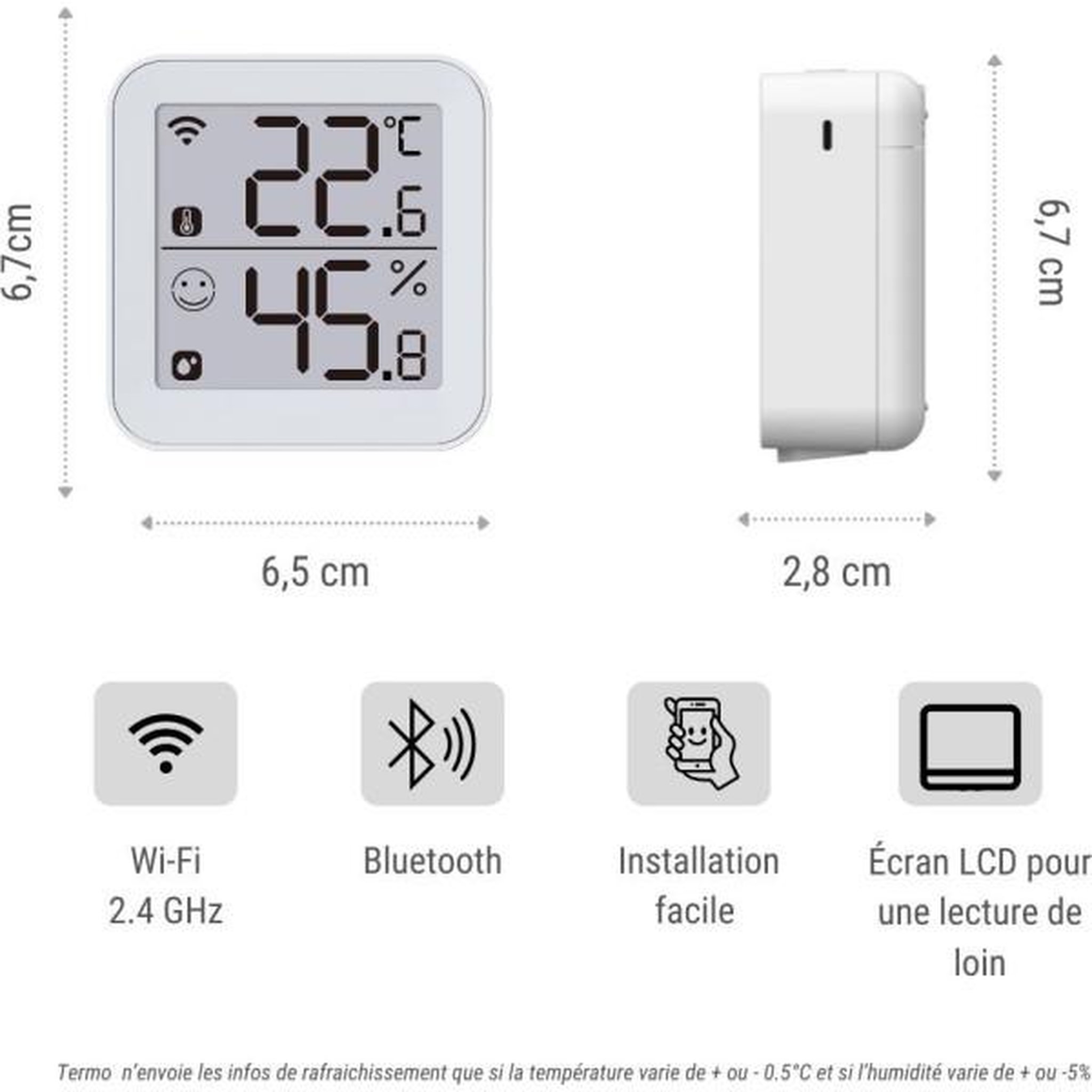Voir la diapositive 3 : KONYKS Thermometre et hygrometre - konyks - termo 2 - intérieur - détecteur de température + humidité - wifi - grand écran - blanc