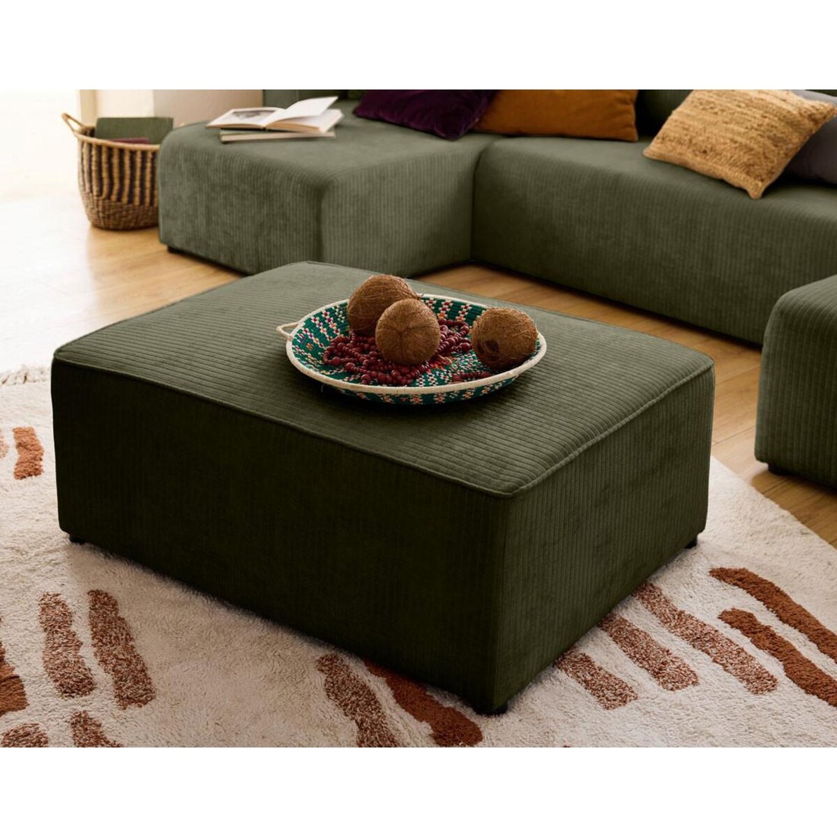 BEST MOBILIER Topaze - pouf - en velours côtelé plat
