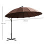 Voir la diapositive 3 : OUTSUNNY Parasol déporté rond inclinable manivelle piètement mât métal. dim. Ø 2,96 x 2,6H m polyester haute densité chocolat