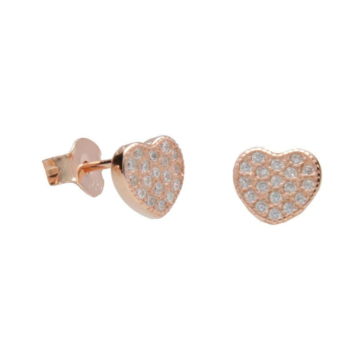 L'ATELIER D'AZUR Boucles d'Oreilles Argent 925/000 Rose Gold - Coeur Pavé de Zirconiums