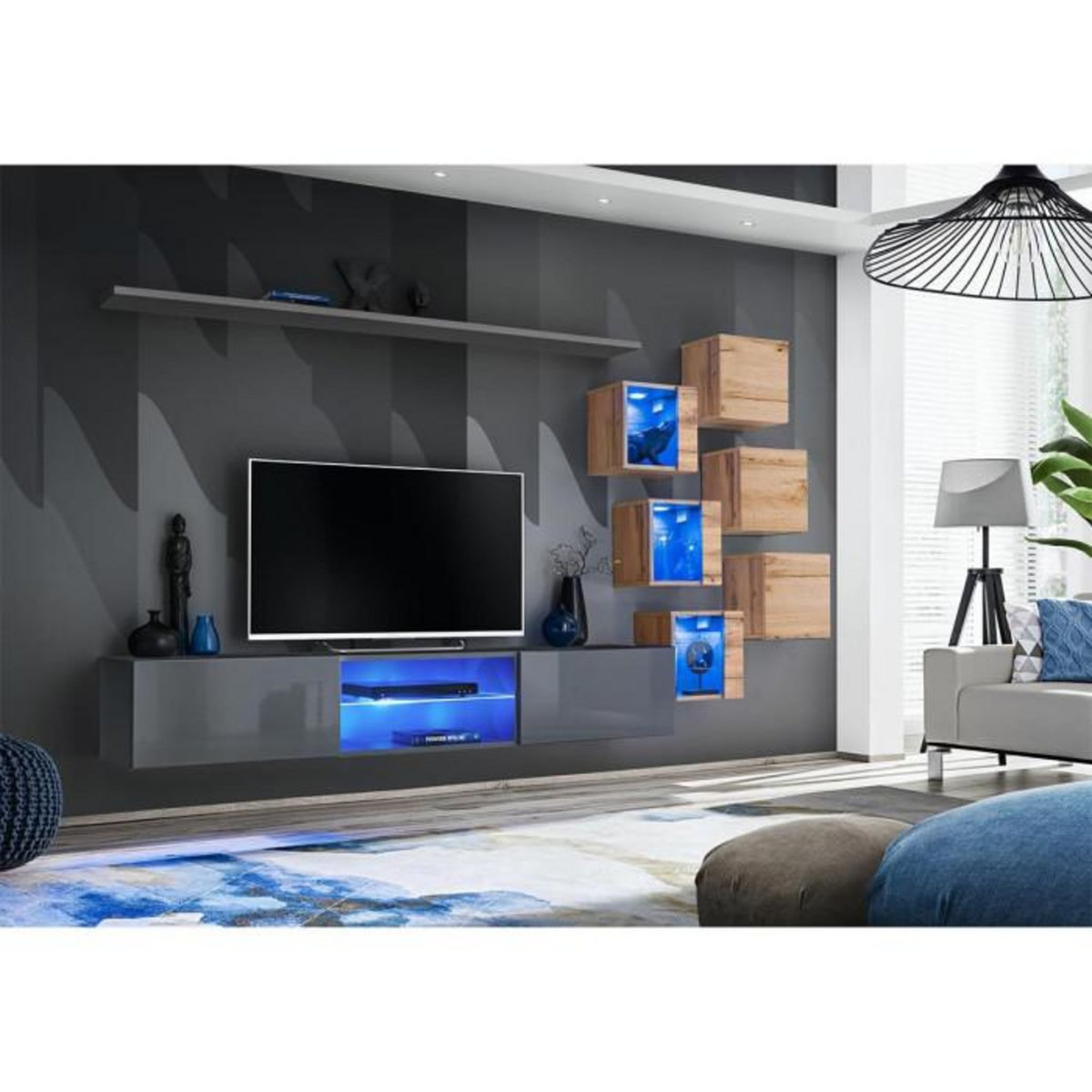 Paris Prix Ensemble Meuble TV  Switch XXI  260cm Gris & Naturel