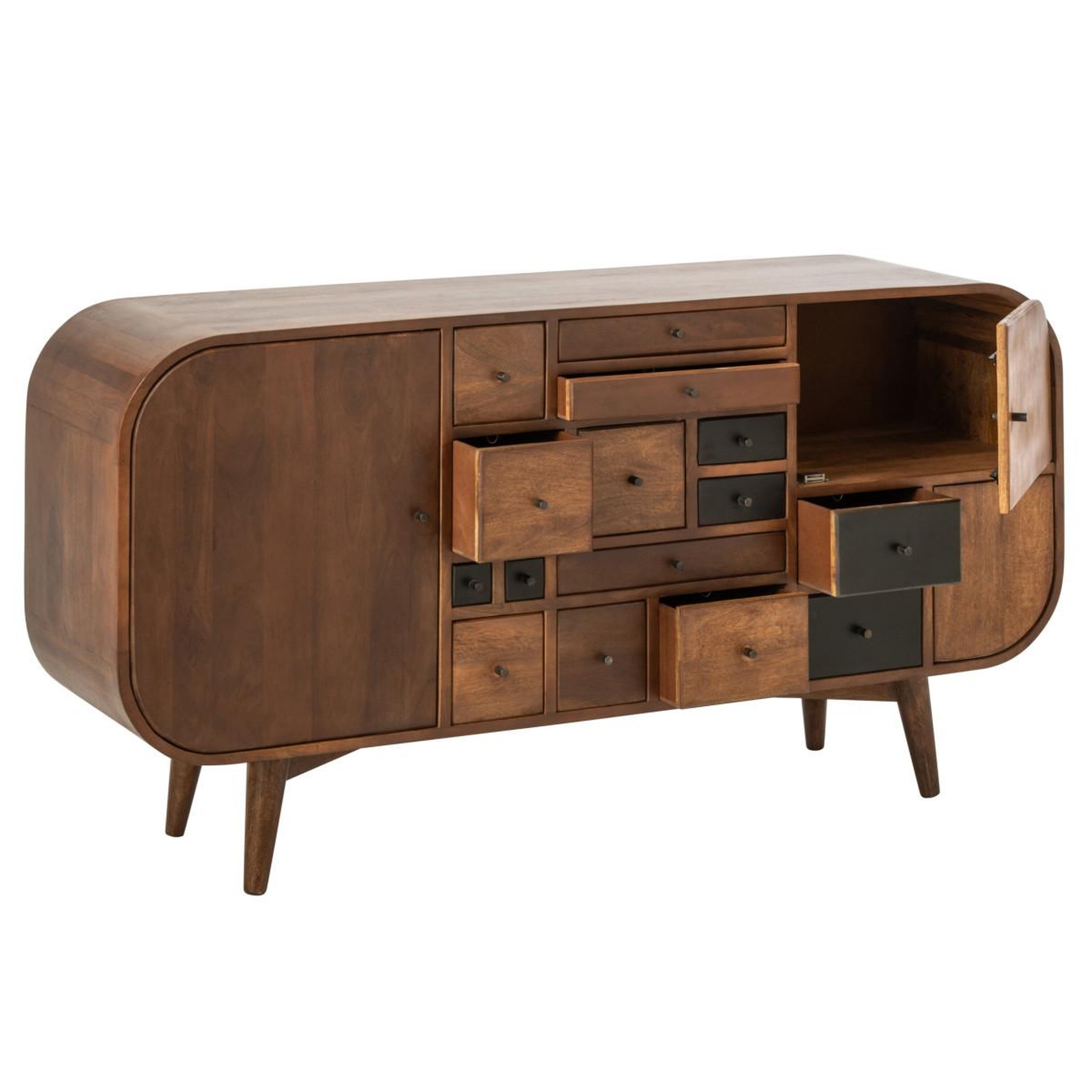 Voir la diapositive 2 : J-LINE Buffet 18 tiroirs en bois  sixty  152cm naturel