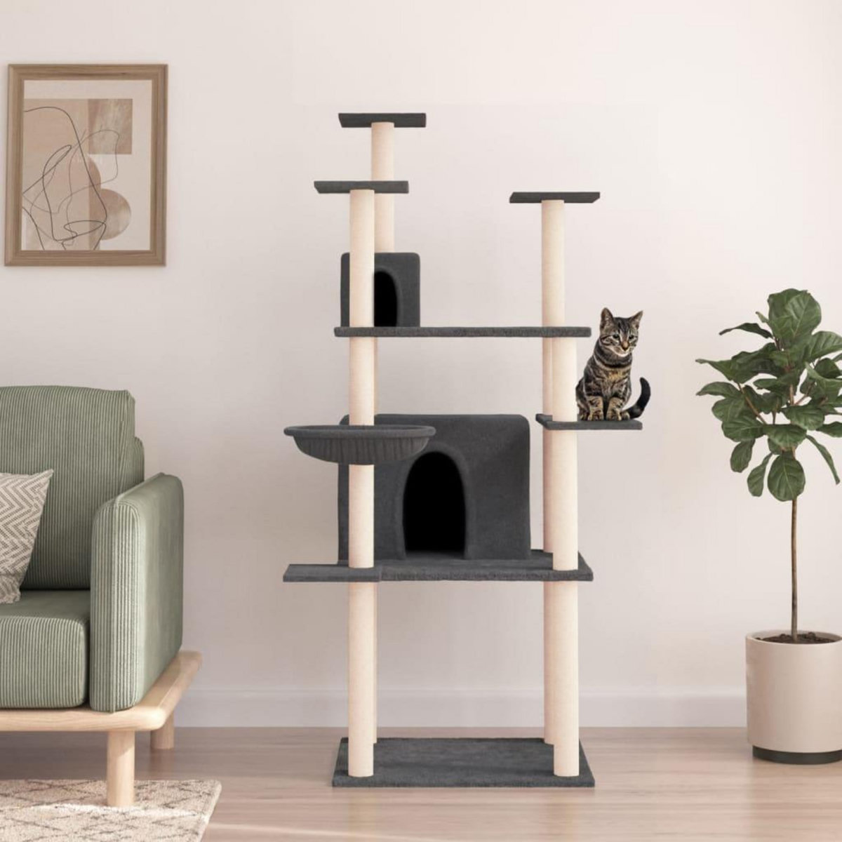 VIDAXL Arbre a chat avec griffoirs en sisal Gris fonce 166 cm