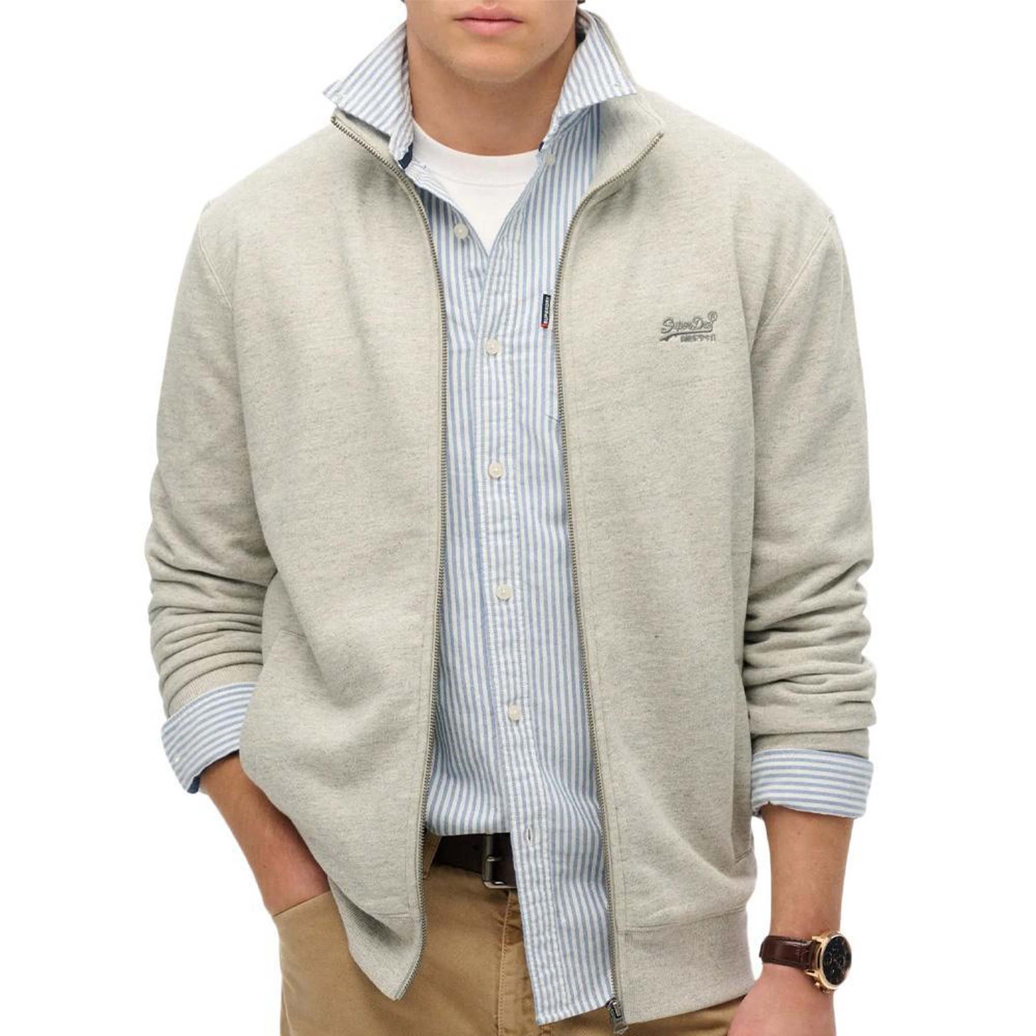 SUPERDRY Sweat Zippé Gris Chiné Homme Superdry Essential. Coloris disponibles : Gris