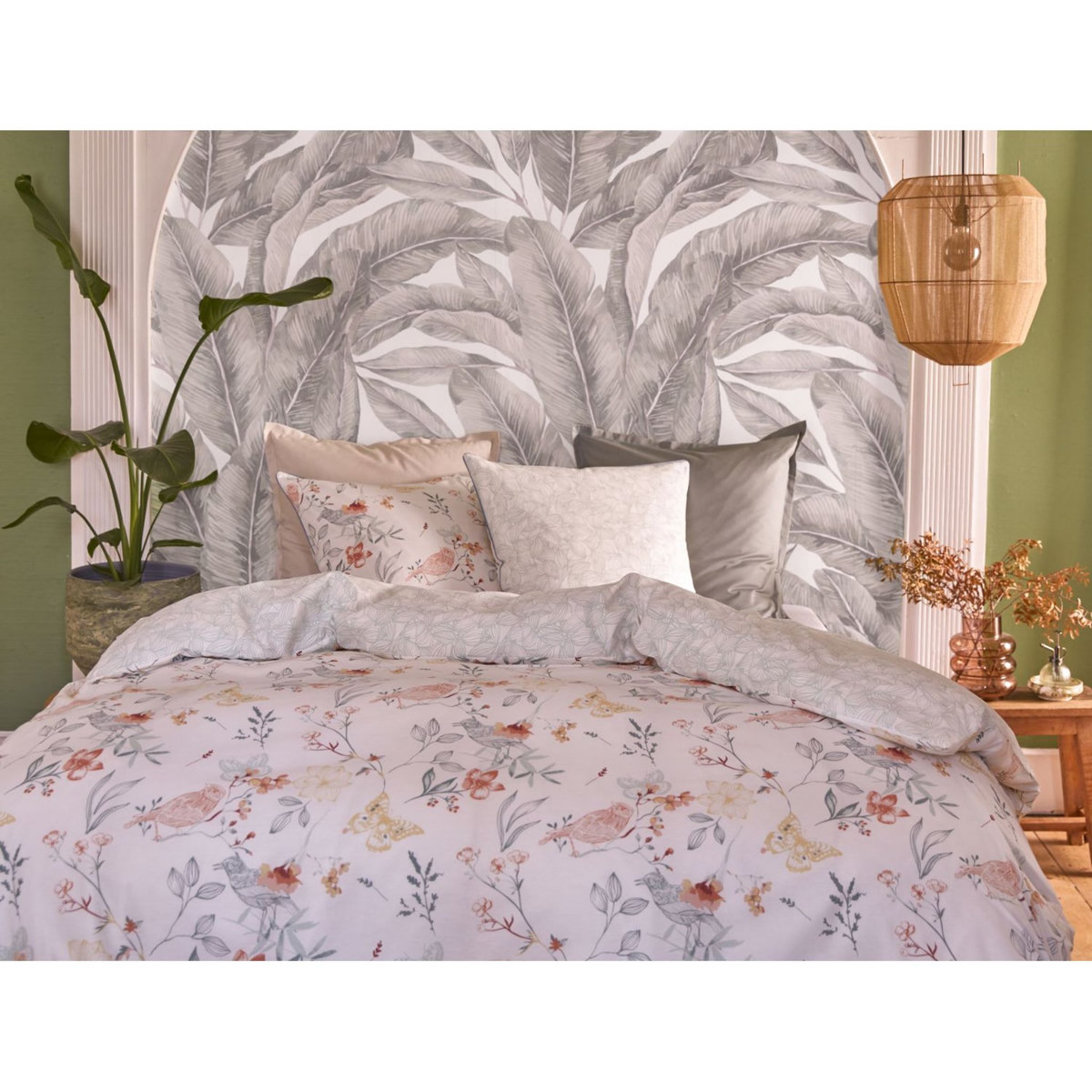 ACTUEL Parure housse de couette en coton 52 fils motif floral PERLETTE