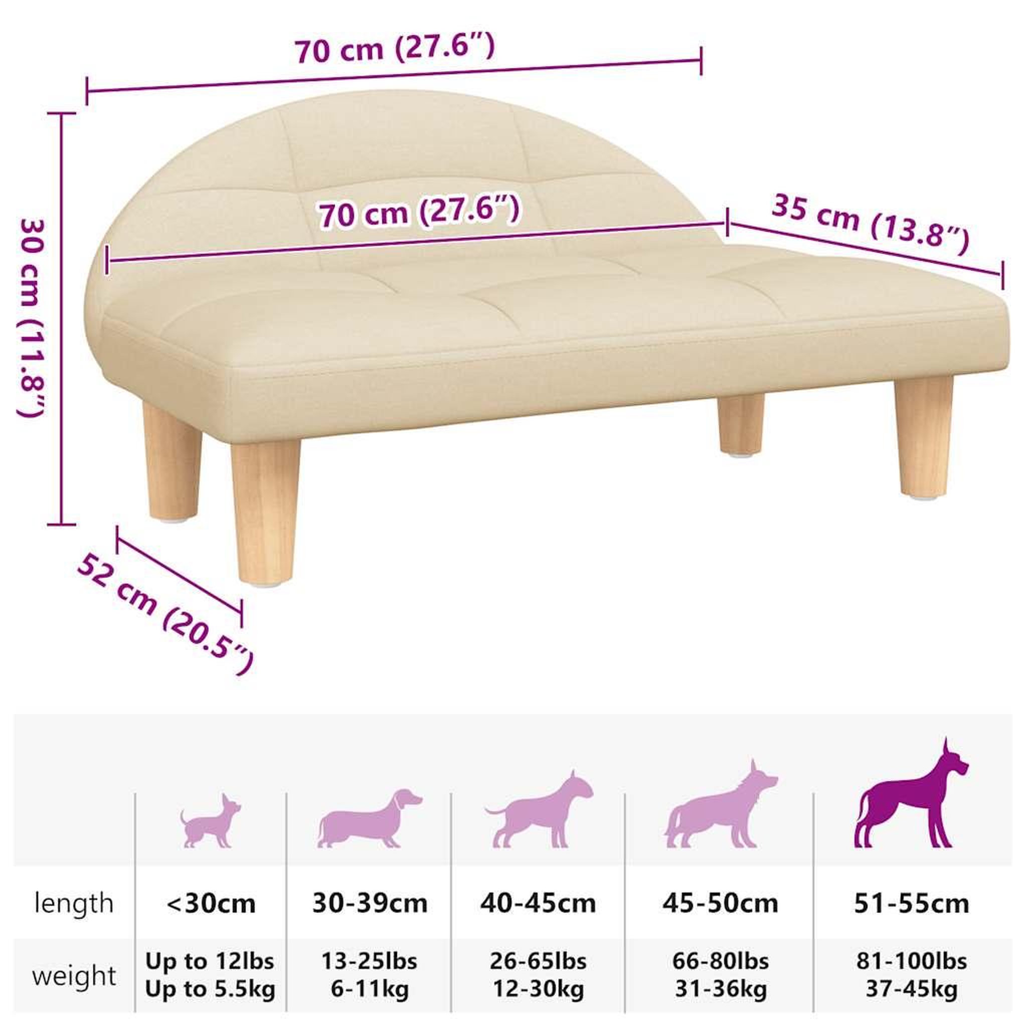 Voir la diapositive 6 : VIDAXL Lit pour chien creme 70x52x30 cm tissu