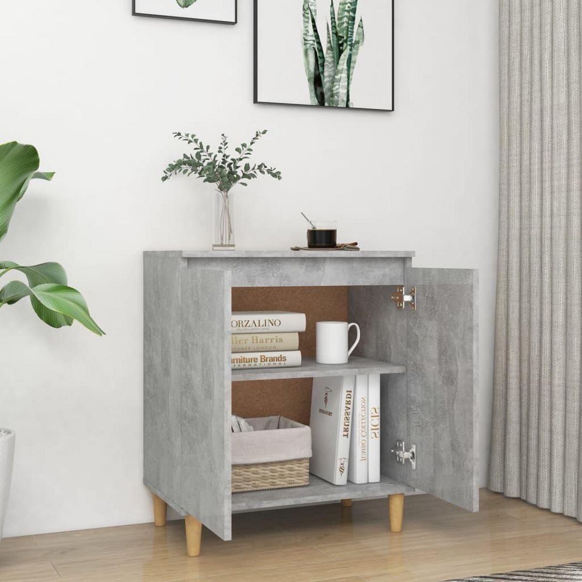 VIDAXL Buffet avec pieds en bois Gris beton bois d'ingenierie