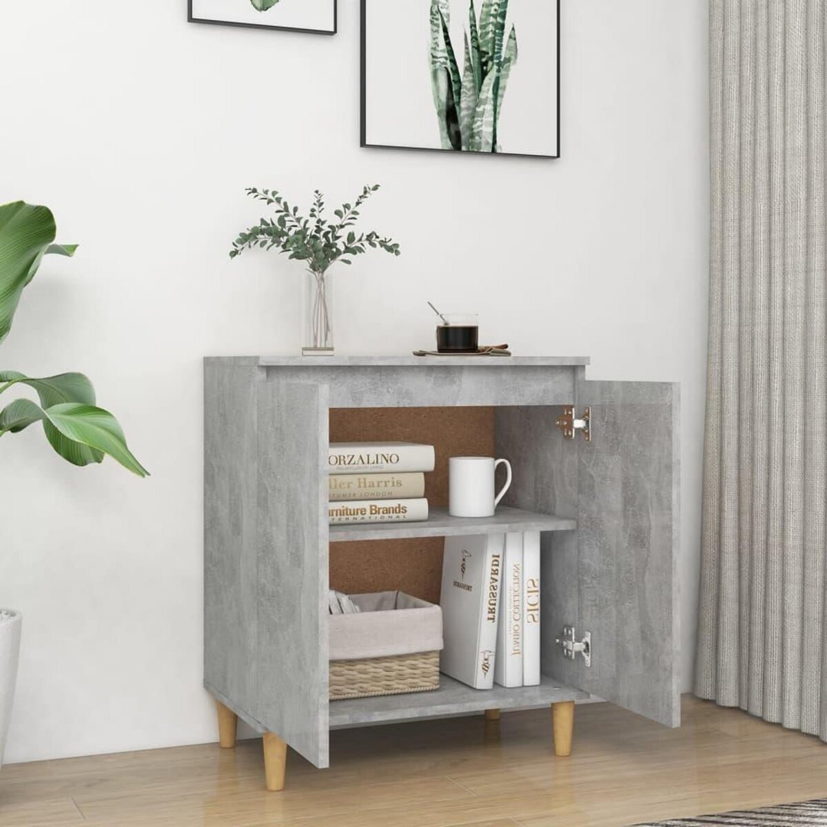 VIDAXL Buffet avec pieds en bois Gris beton bois d'ingenierie