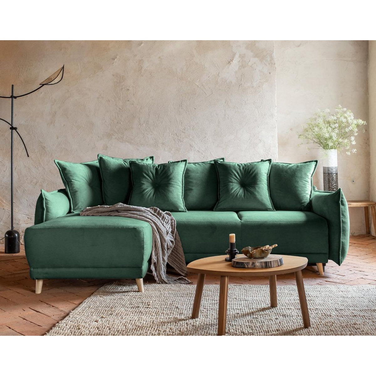 BEST MOBILIER Lena - canapé d'angle réversible 4 places - convertible avec coffre - en velours côtelé