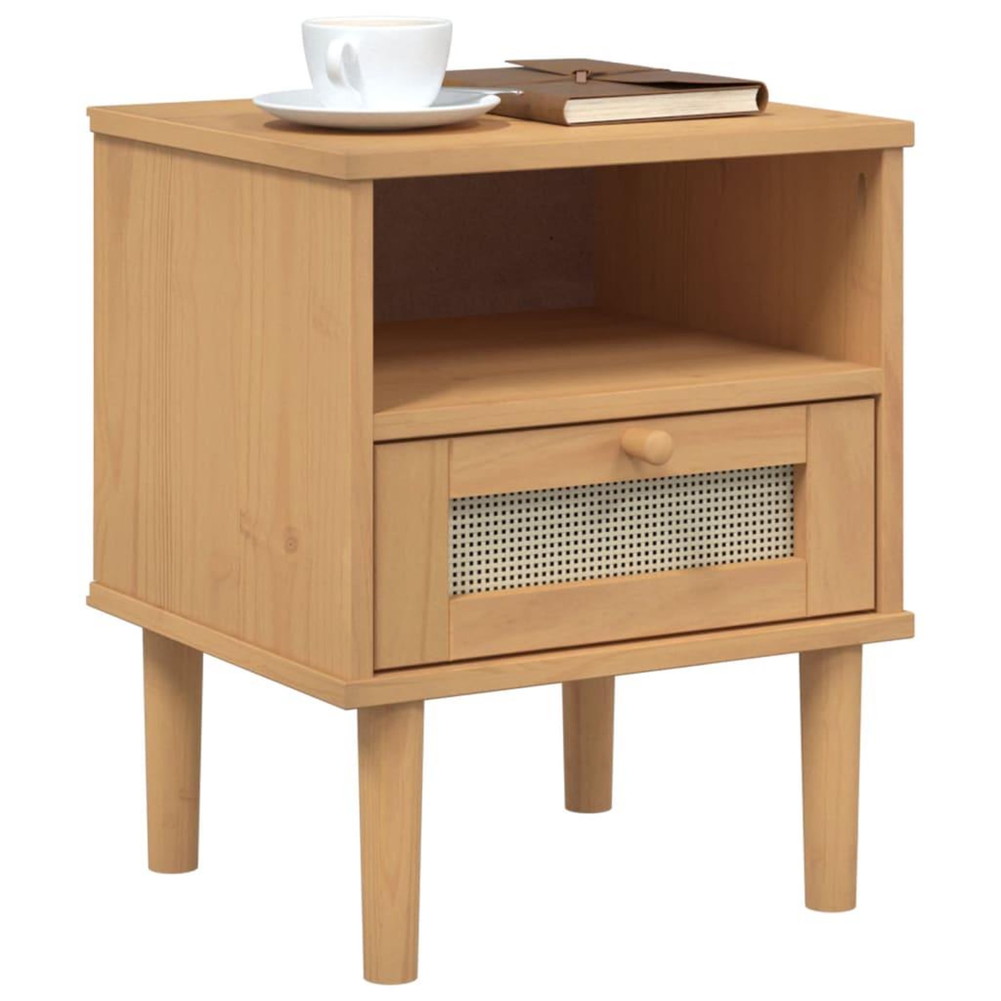 Voir la diapositive 3 : VIDAXL Table de chevet SENJA aspect de rotin marron bois de pin massif