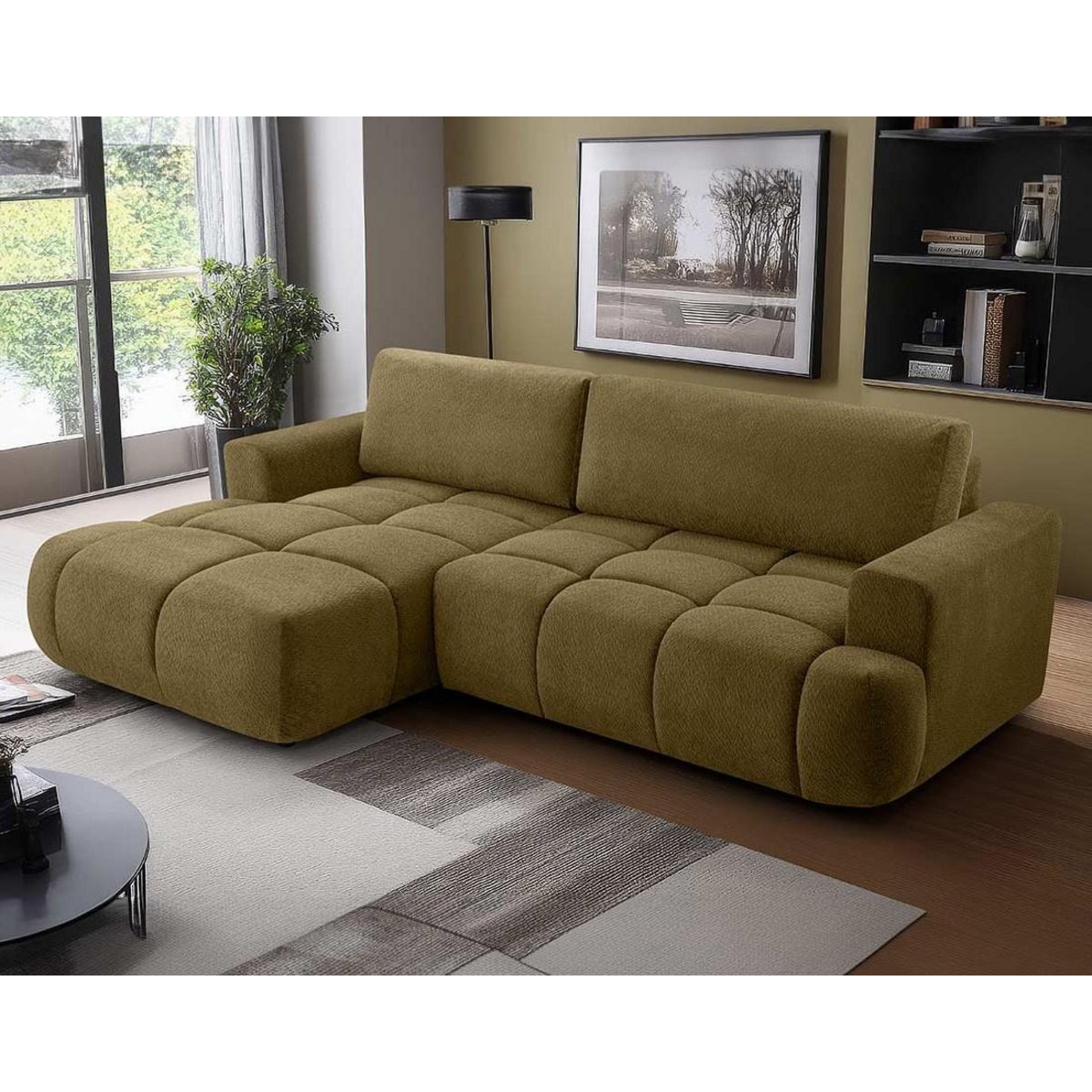 BEST MOBILIER Leonie - canapé d'angle gauche 4 places convertible avec coffre en velours texturé