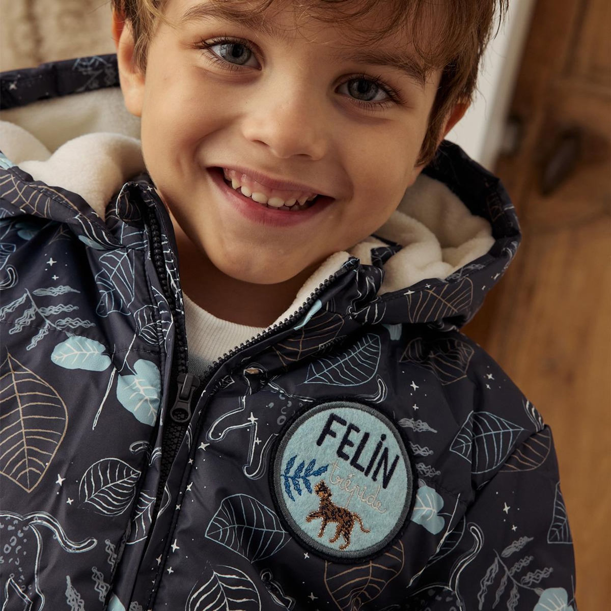 Petit Béguin Doudoune bébé intérieur polaire avec capuche Félintrépide