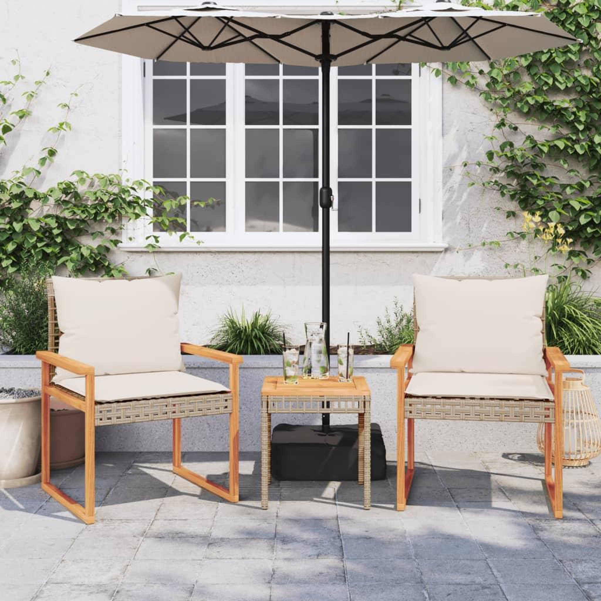Voir la diapositive 3 : VIDAXL Ensemble de bistro et coussins 3 pcs melange beige rotin acacia