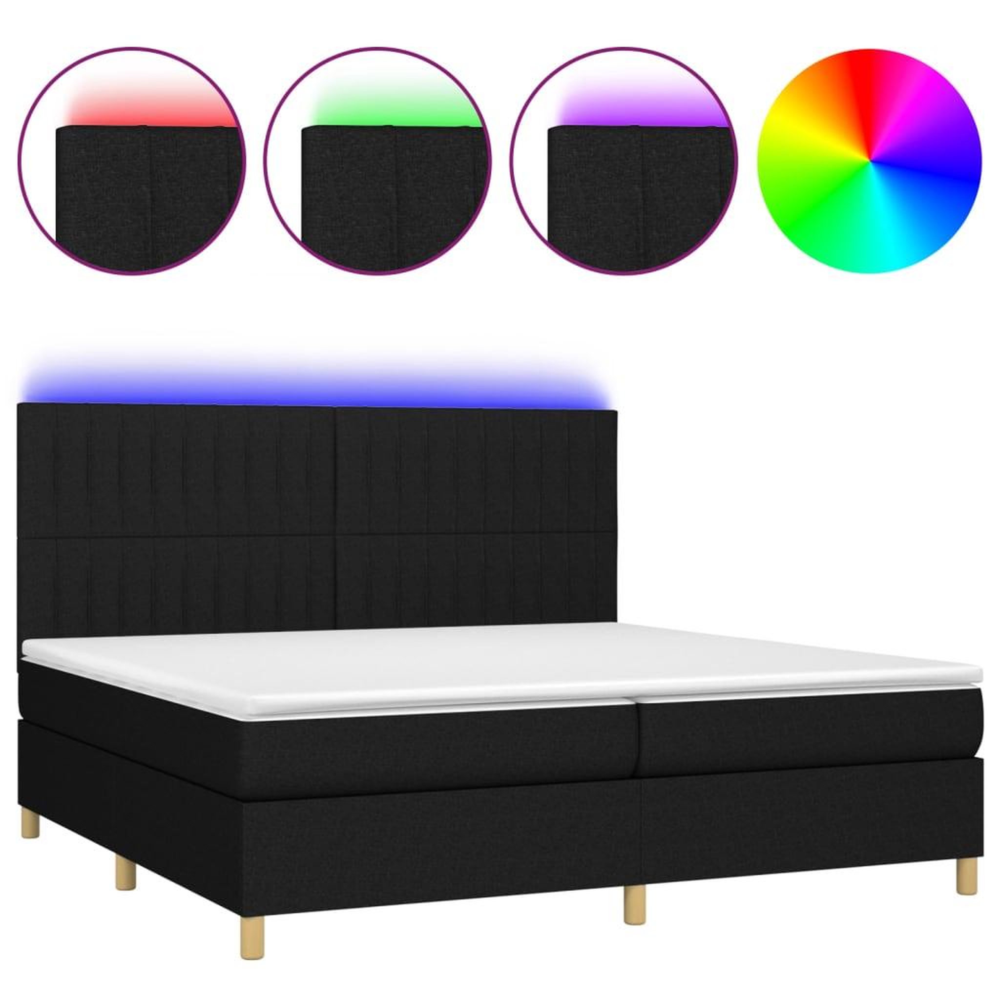 Voir la diapositive 2 : VIDAXL Sommier a lattes de lit et matelas et LED Noir 200x200 cm Tissu