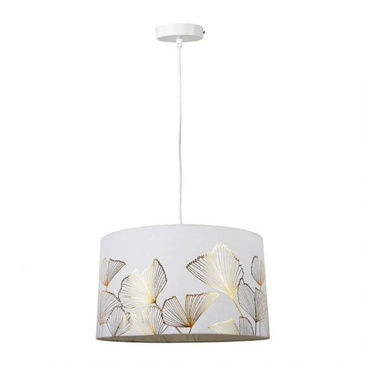 OSTARIA Suspension cylindrique Ginkgo blanc doré D40