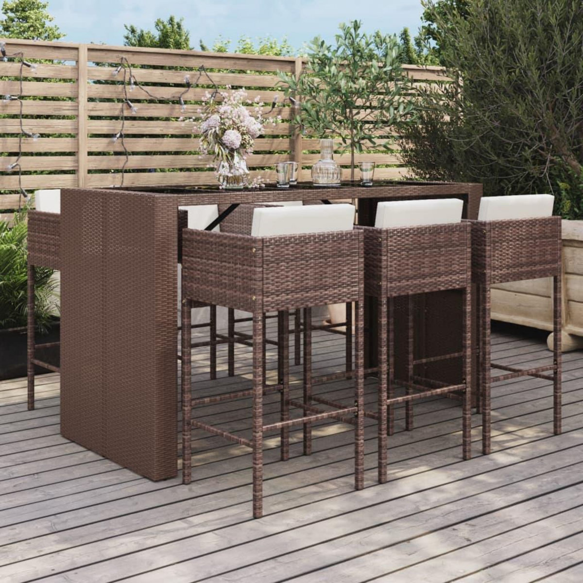 VIDAXL Ensemble de bar de jardin avec coussins 7 pcs marron poly rotin