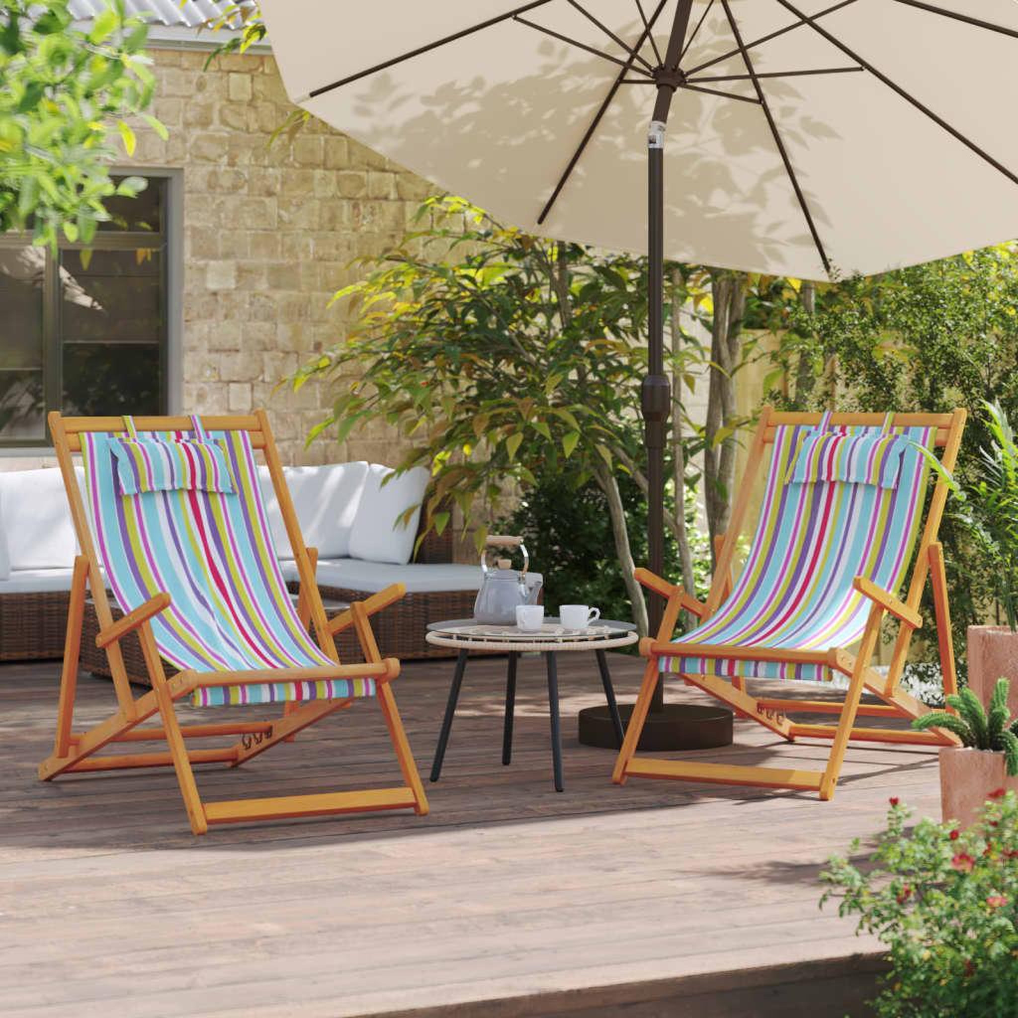 Voir la diapositive 1 : VIDAXL Chaises de plage pliables lot de 2 multicolore tissu