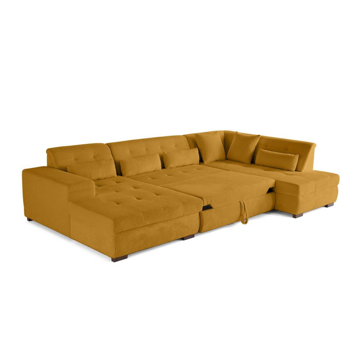 LISA DESIGN Vermont - canapé panoramique d'angle droit - 7 places - convertible avec coffre - en velours côtelé