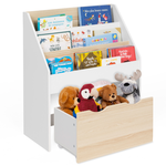 ID MARKET Meuble de rangement bibliothèque enfant MANA 3 étagères et 1 bac sur roulettes blanc et hêtre