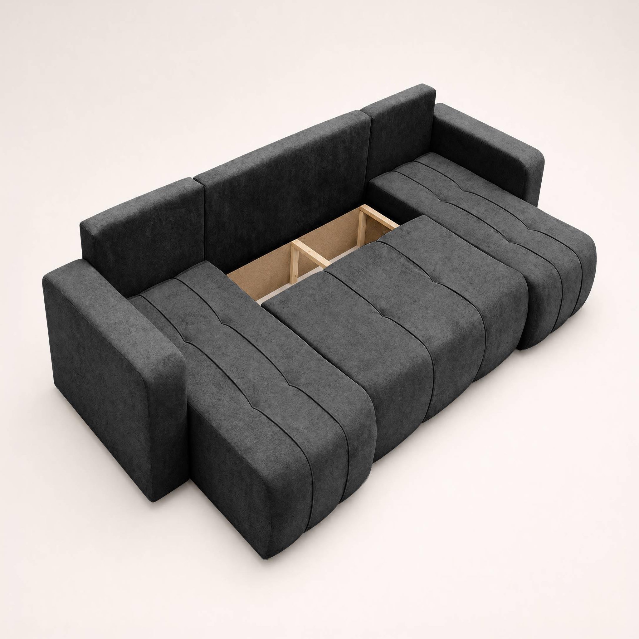 Voir la diapositive 5 : BEST MOBILIER Nicole - canapé panoramique en u 7 places convertible avec coffre en tissu