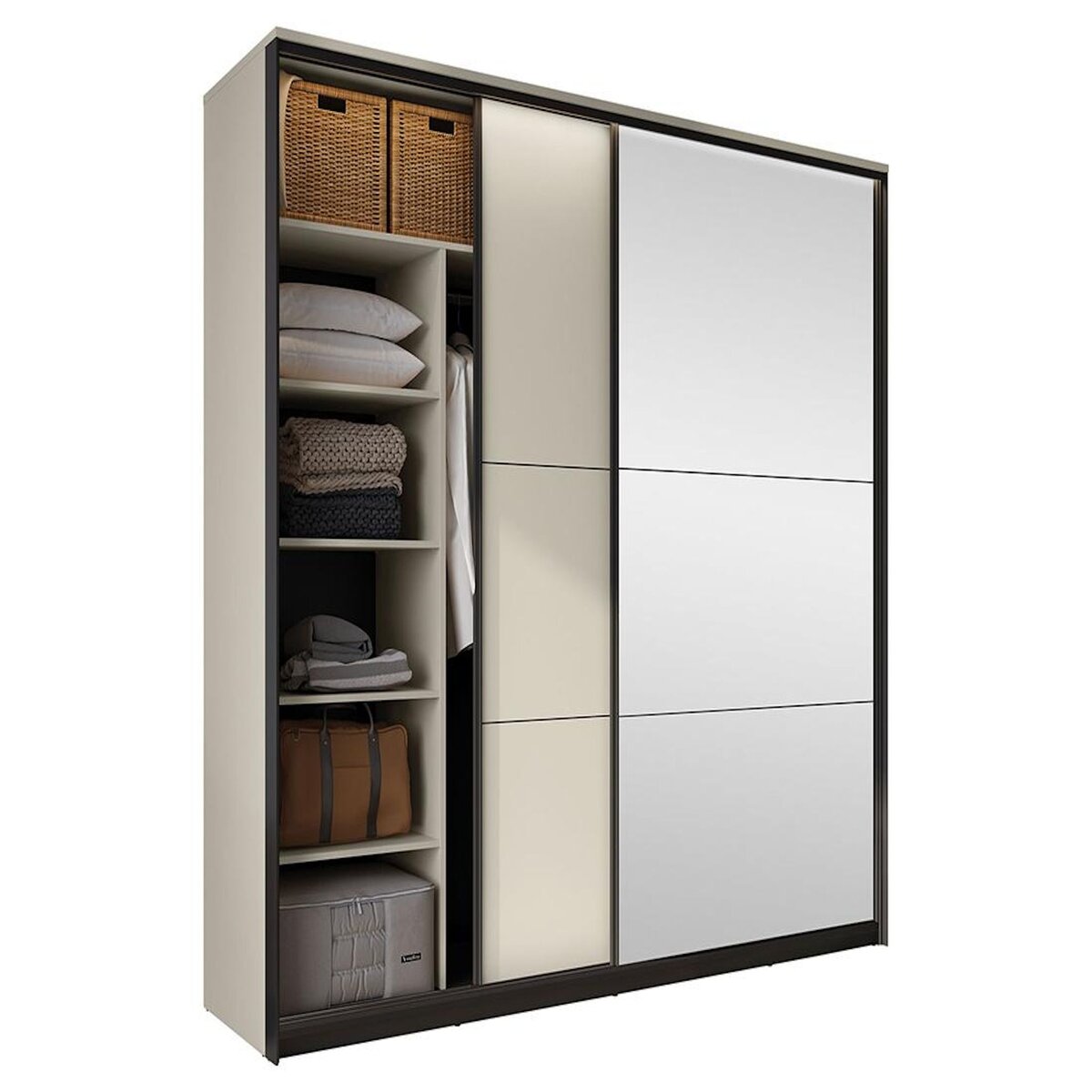 BEST MOBILIER Kimi - armoire - 2 portes coulissantes - led et miroir inclus - 220x221 cm