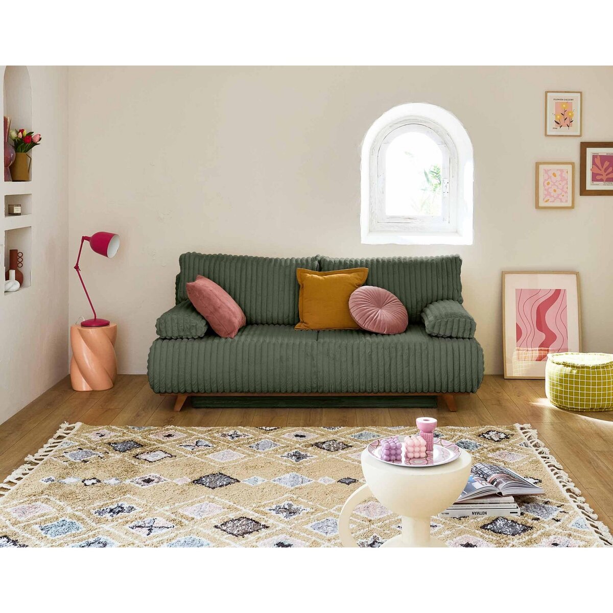 BEST MOBILIER Cristal - canapé 3 places - convertible avec coffre - en fausse fourrure côtelée