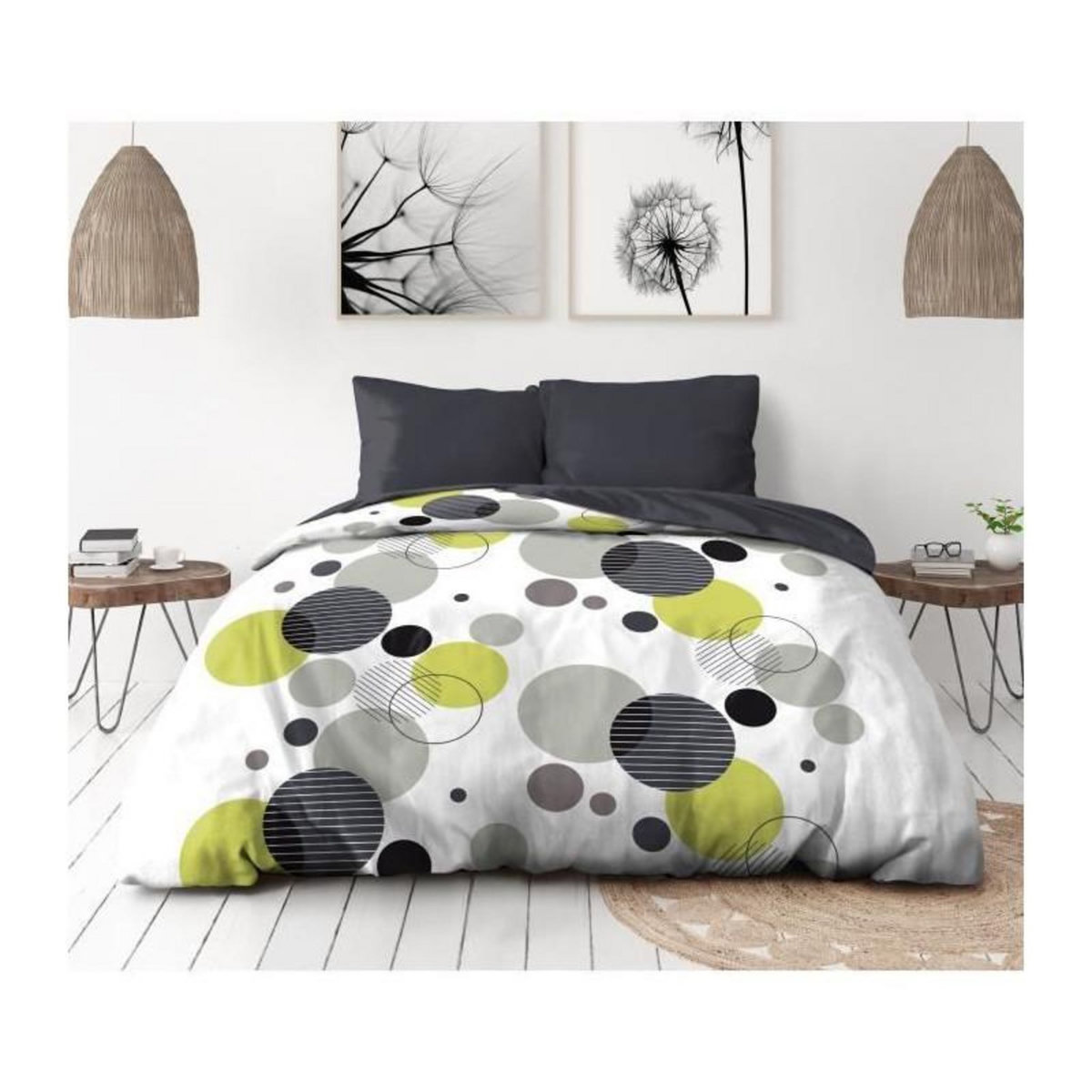 HOME LINGE PASSION Parure de lit microfibre - HOME LINGE PASSION - BULLES DE REVE - Housse 220 x 240 cm + 2 taies d'oreiller 63 x 63 cm - Gris