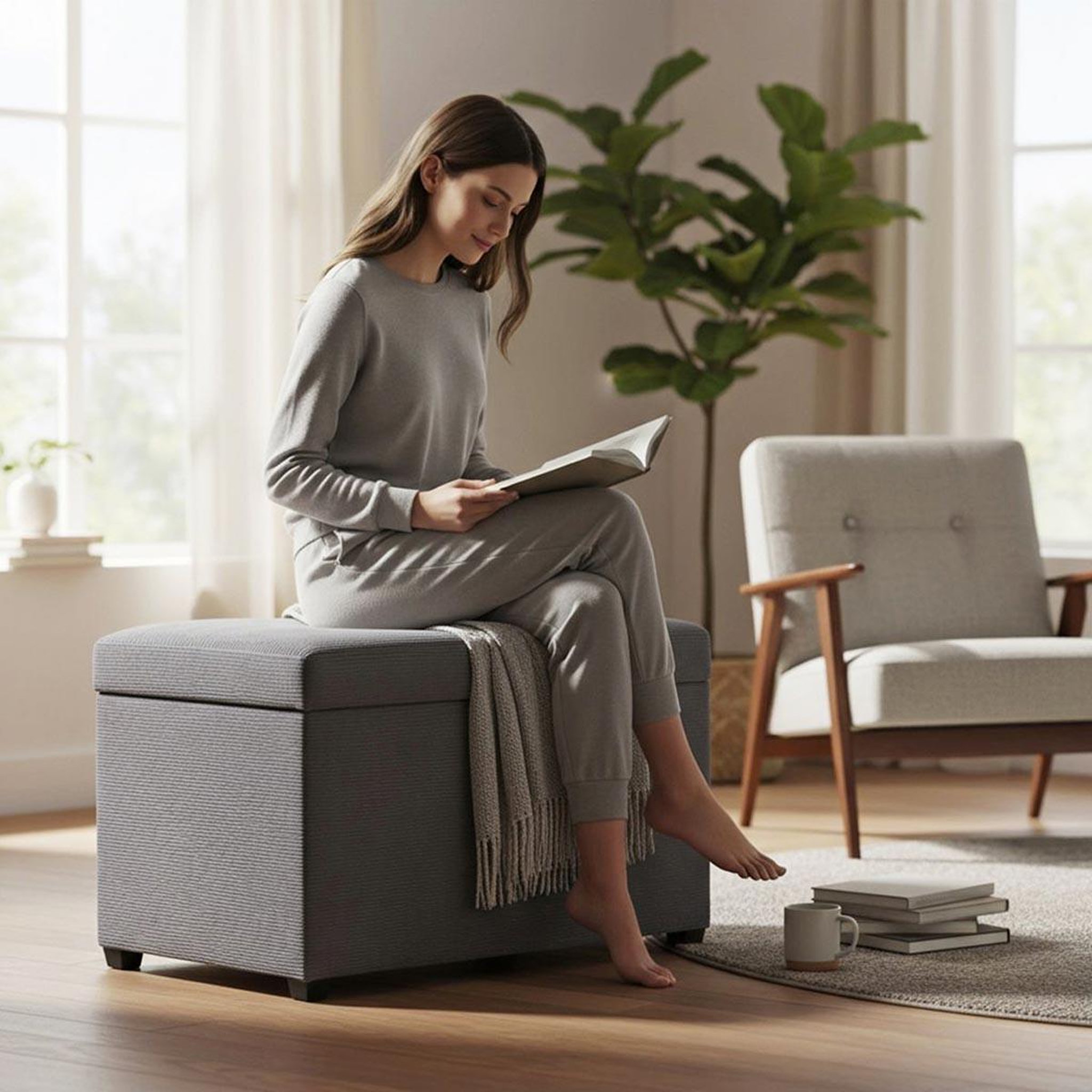 Voir la diapositive 5 : Paris Prix Banc coffre de rangement côtelé  timmy  58cm gris