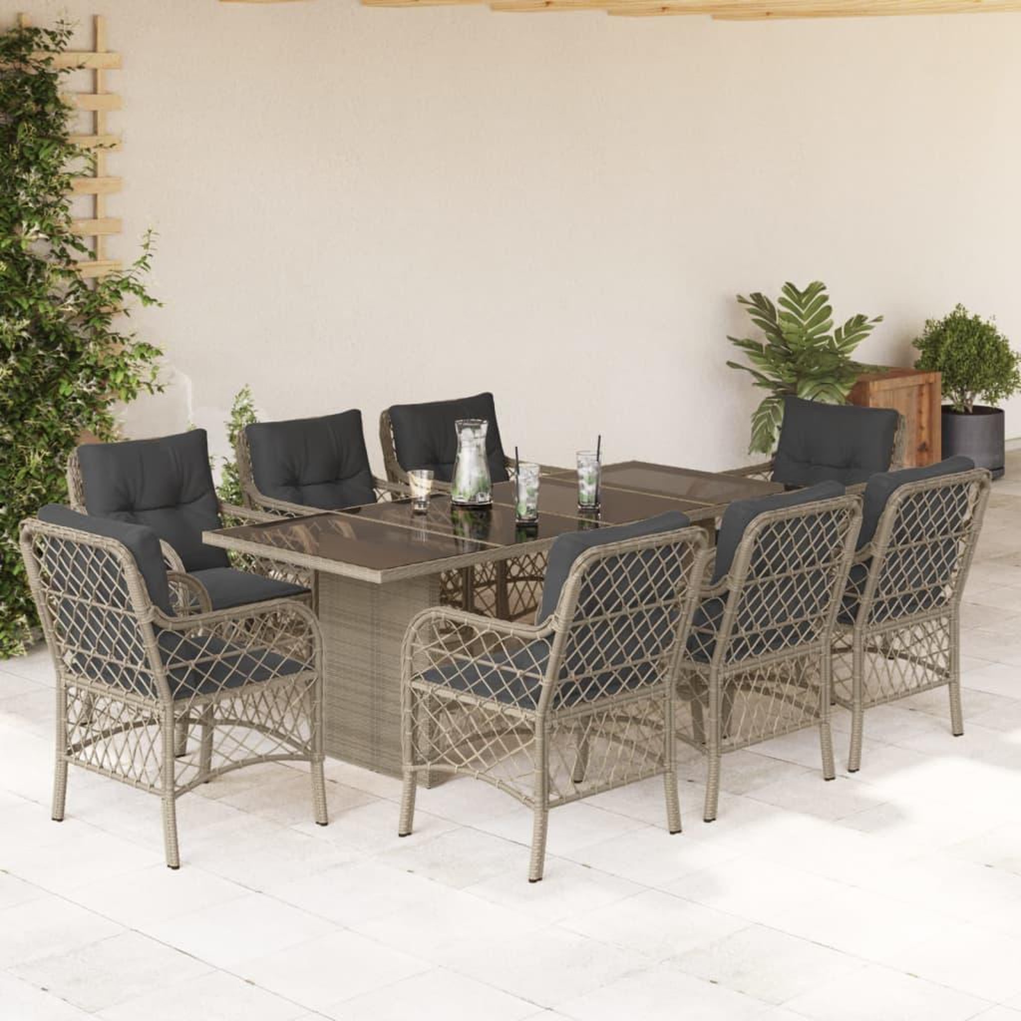 VIDAXL Ensemble a manger de jardin et coussins 9 pcs gris clair rotin