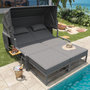 Voir la diapositive 4 : MERAX Bain de soleil 2 places en Métal avec auvent pliable, table incluse, coussins, gris