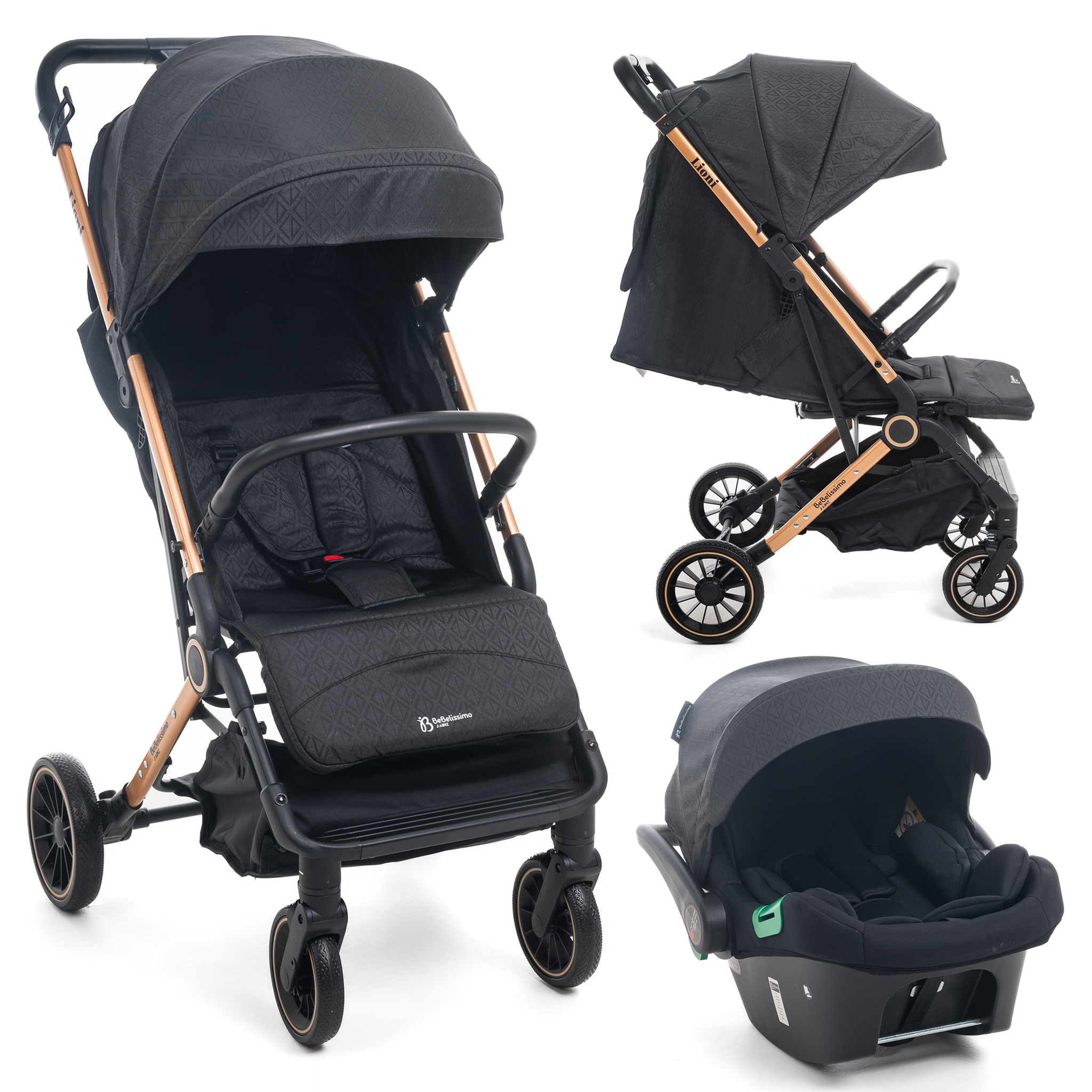 Voir la diapositive 1 : BEBELISSIMO Poussette combinée duo 2 en 1 - siège auto 0+ Lioni – dès la naissance – jusqu'à 22kg - noir