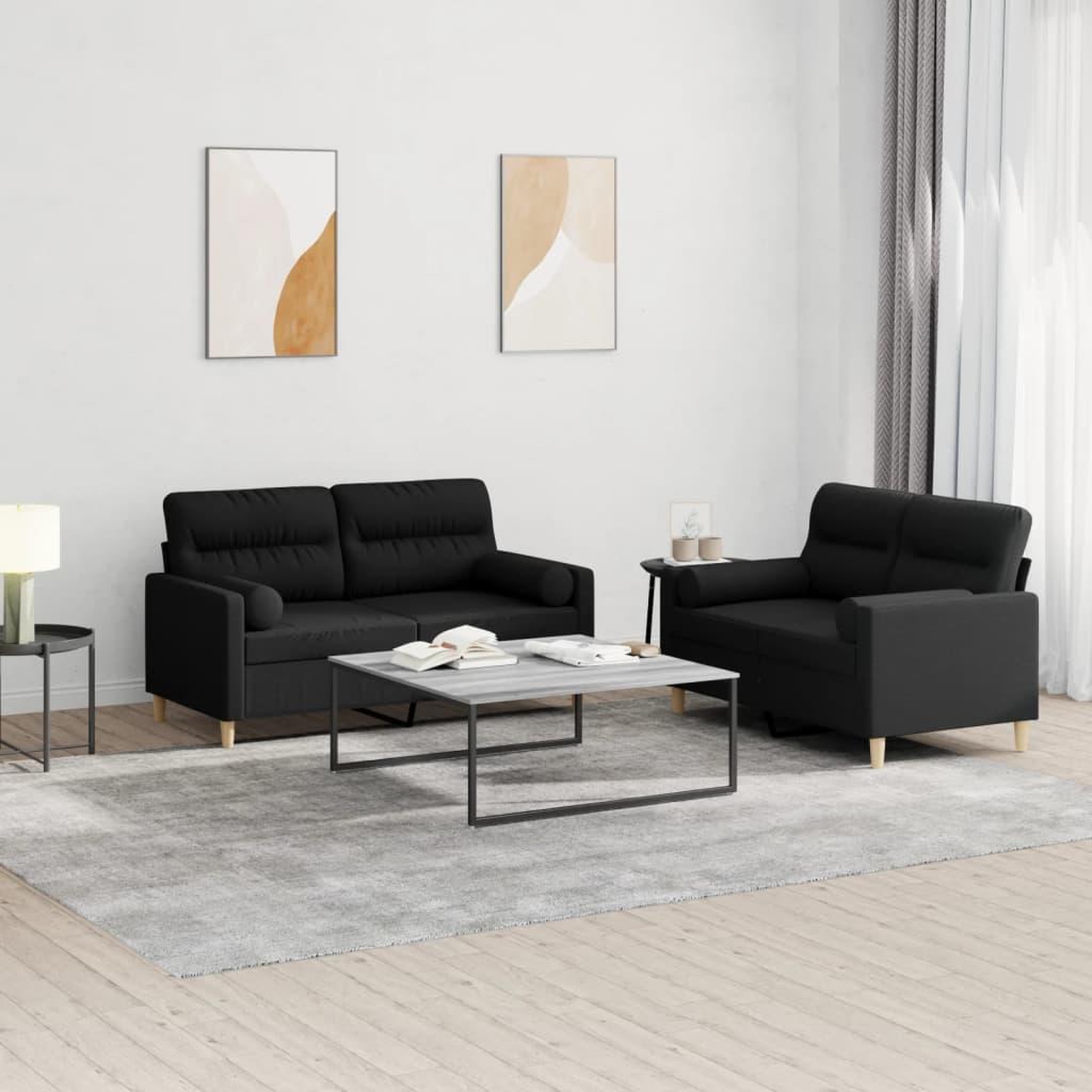 VIDAXL Ensemble de canapes 2 pcs avec coussins noir tissu