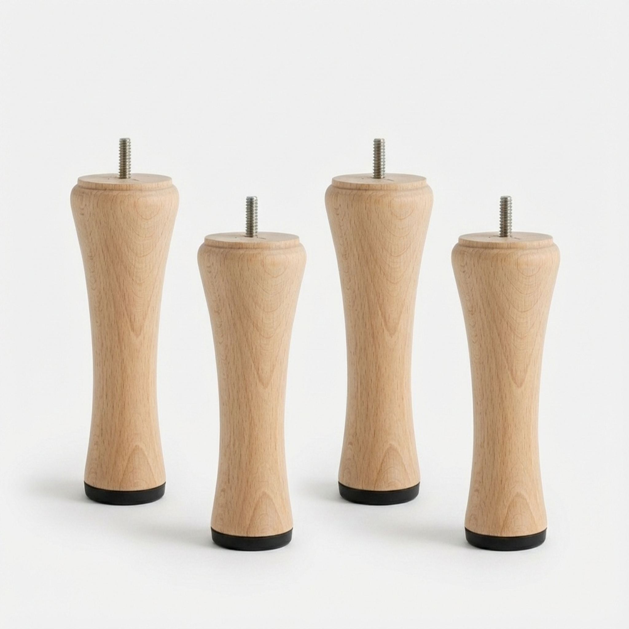 Voir la diapositive 1 : BELLECOUR BELLECOUR LITERIE | Jeu de pieds de lit diabolo en bois vernis (lot de 4)