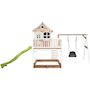 Voir la diapositive 3 : Axi House Axi Maisonnette LIAM  Brun Blanc avec balancoire nid ovale Roxy toboggan Citron vert et bac à sable