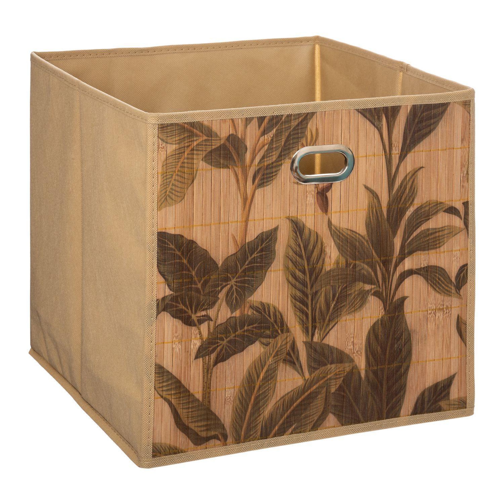 Voir la diapositive 4 : TOILINUX Lot de 2 boîtes de rangement imprimé tropical en bambou et tissu - l.31 x l.31 x h.31 cm - marron