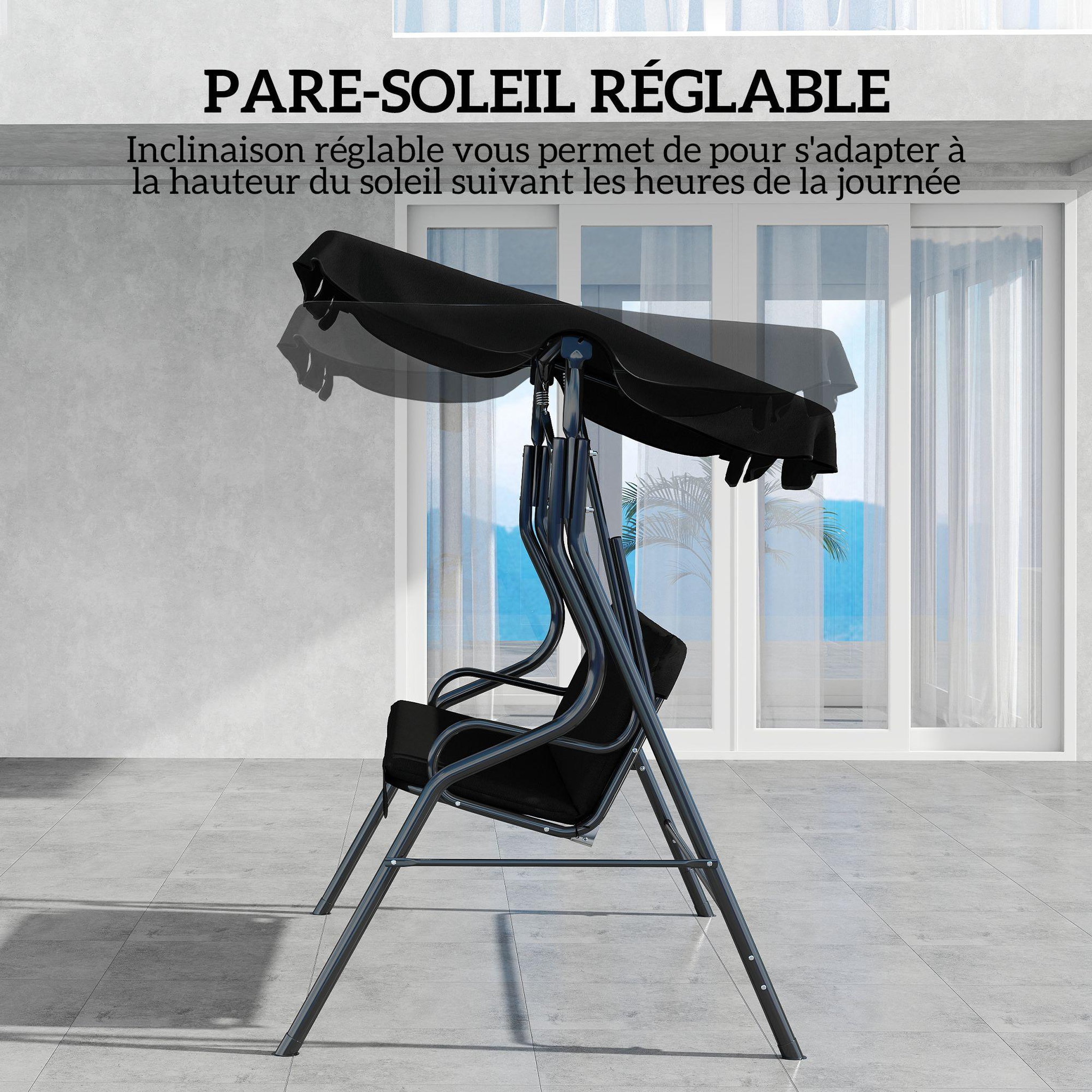 Voir la diapositive 5 : OUTSUNNY Balancelle de jardin 3 places coussins assise dossier noir