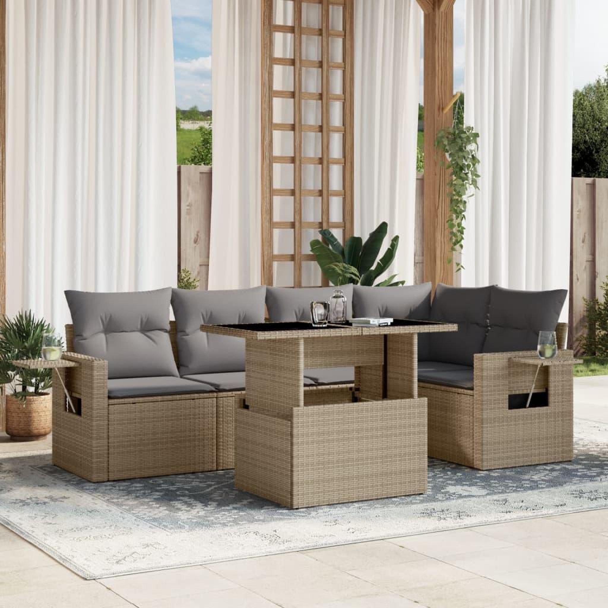 VIDAXL Salon de jardin avec coussins 6 pcs beige resine tressee