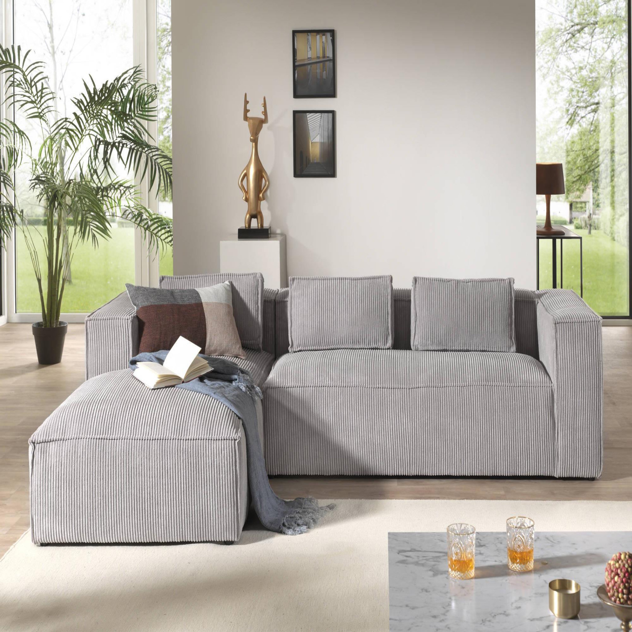 Voir la diapositive 2 : LISA DESIGN Stella - canapé d'angle - en velours côtelé - 4 places -style contemporain - gauche