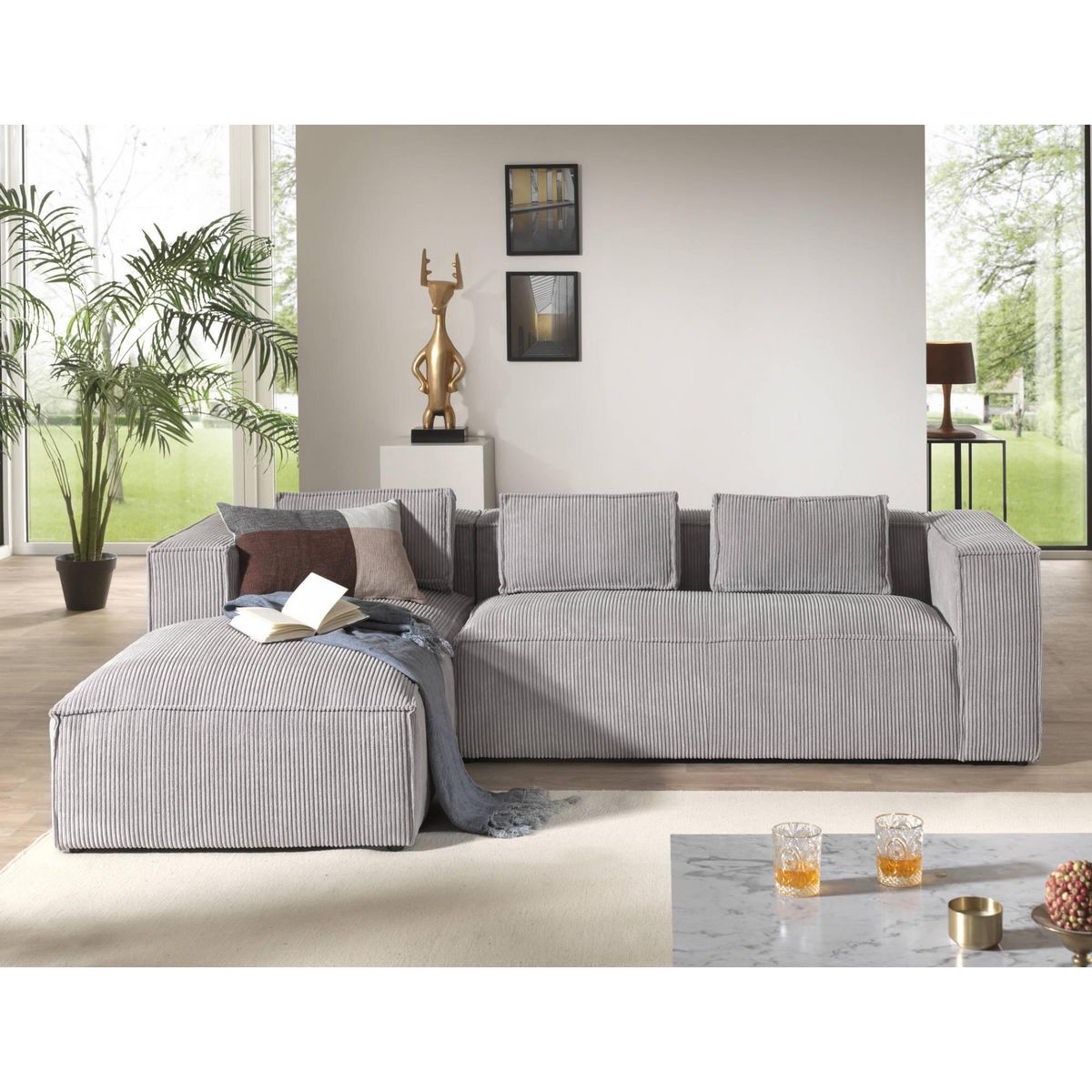 LISA DESIGN Stella - canapé d'angle - en velours côtelé - 4 places -style contemporain - gauche