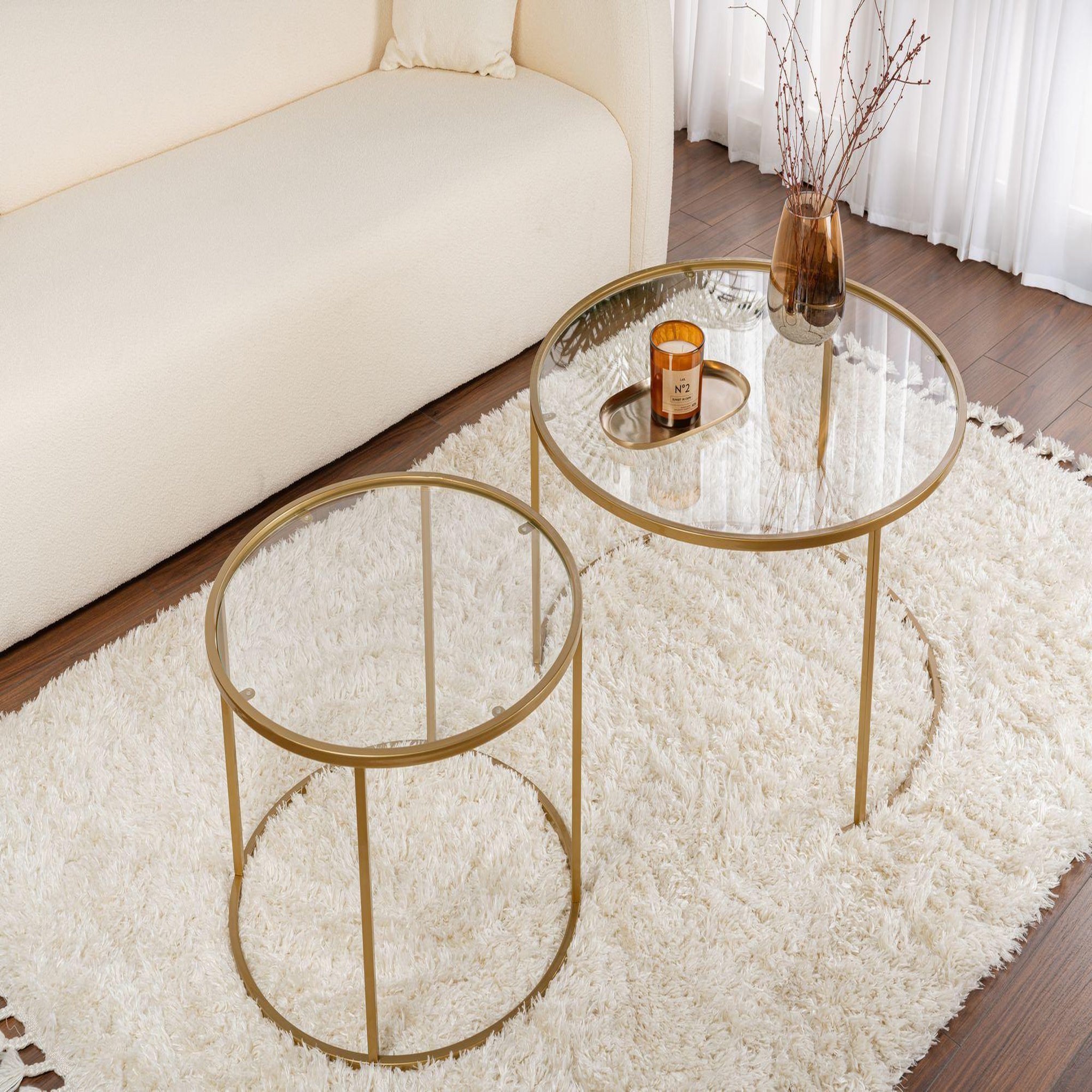 Voir la diapositive 4 : Habitat et Jardin Lot de 2 tables basses en métal  aurum  - 80 x 80 x 43 cm - or transparent