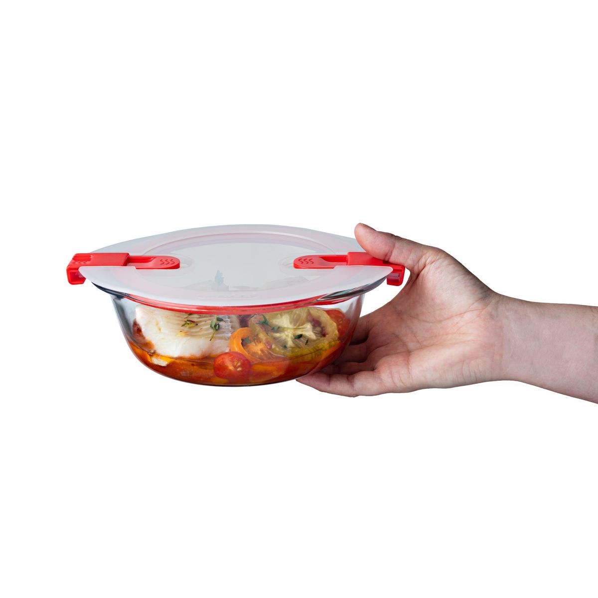 PYREX  Plat rond en verre avec couvercle plastique 14 x 12 cm Cook and Heat 