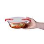 Voir la diapositive 2 : PYREX  Plat rond en verre avec couvercle plastique 14 x 12 cm Cook and Heat 