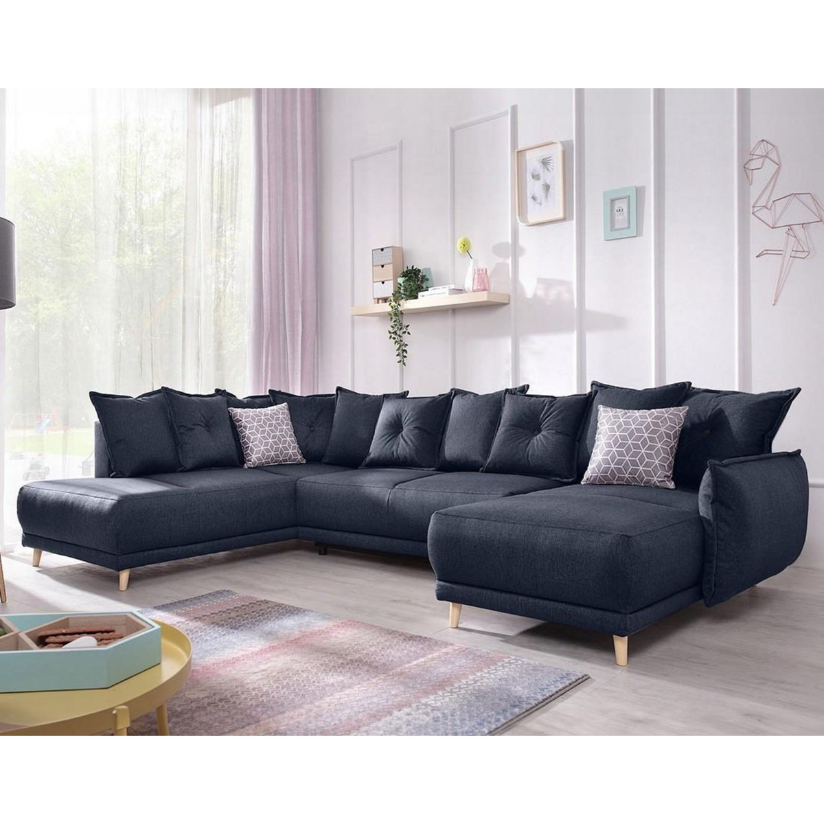 BEST MOBILIER Lena - canapé d'angle panoramique convertible - avec coffre - 7 places - gauche