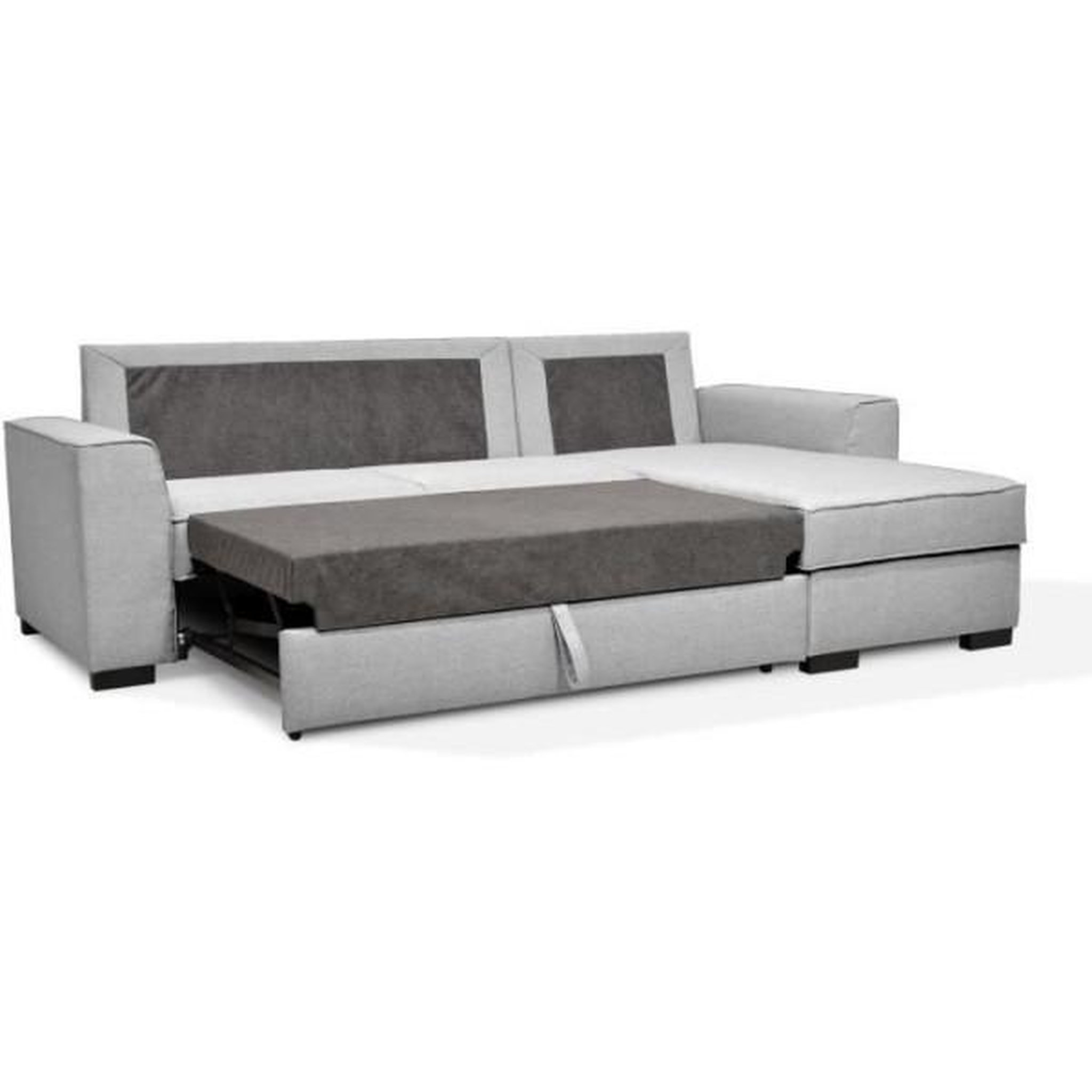 Voir la diapositive 5 : MARKET24 Canapé angle convertible réversible 4 places MONTREAL - Tissu gris clair - L 247 x P 158 x H 92 cm - Fabriqué en France - HEX