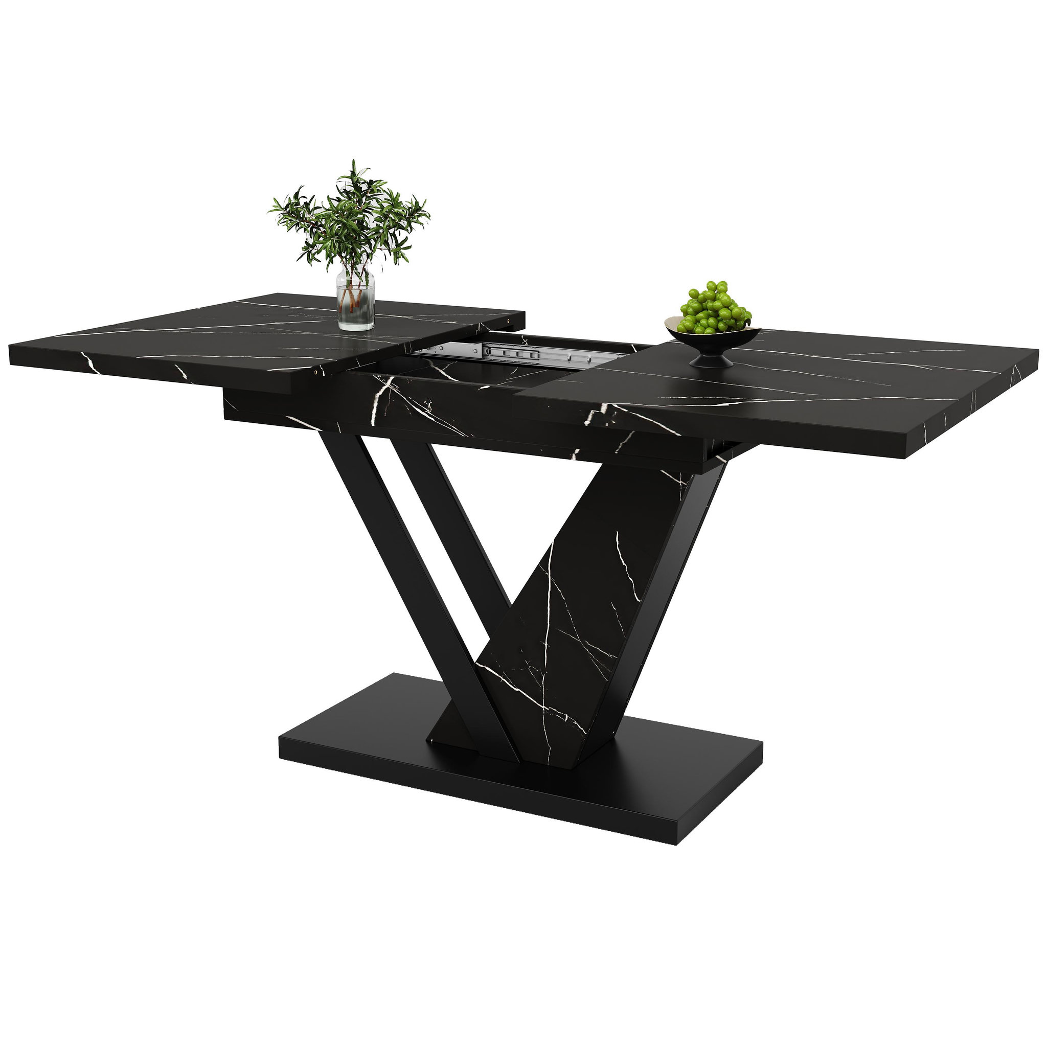 MERAX Table à manger rectangulaire avec allonge noir - 75x120-160max.cm mdf et métal