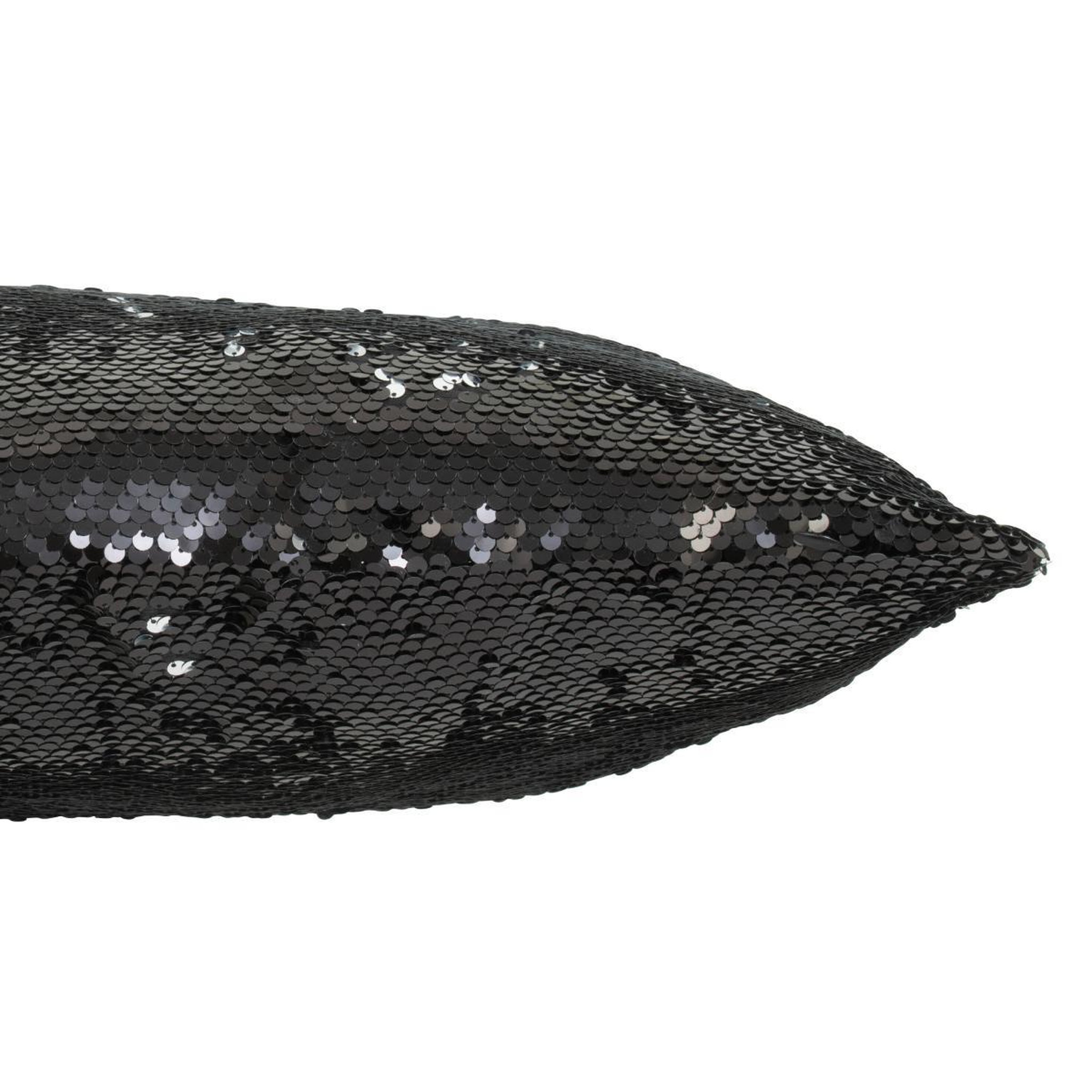 Voir la diapositive 4 : J-LINE Coussin déco réversible  sequin  45x45cm noir & argent