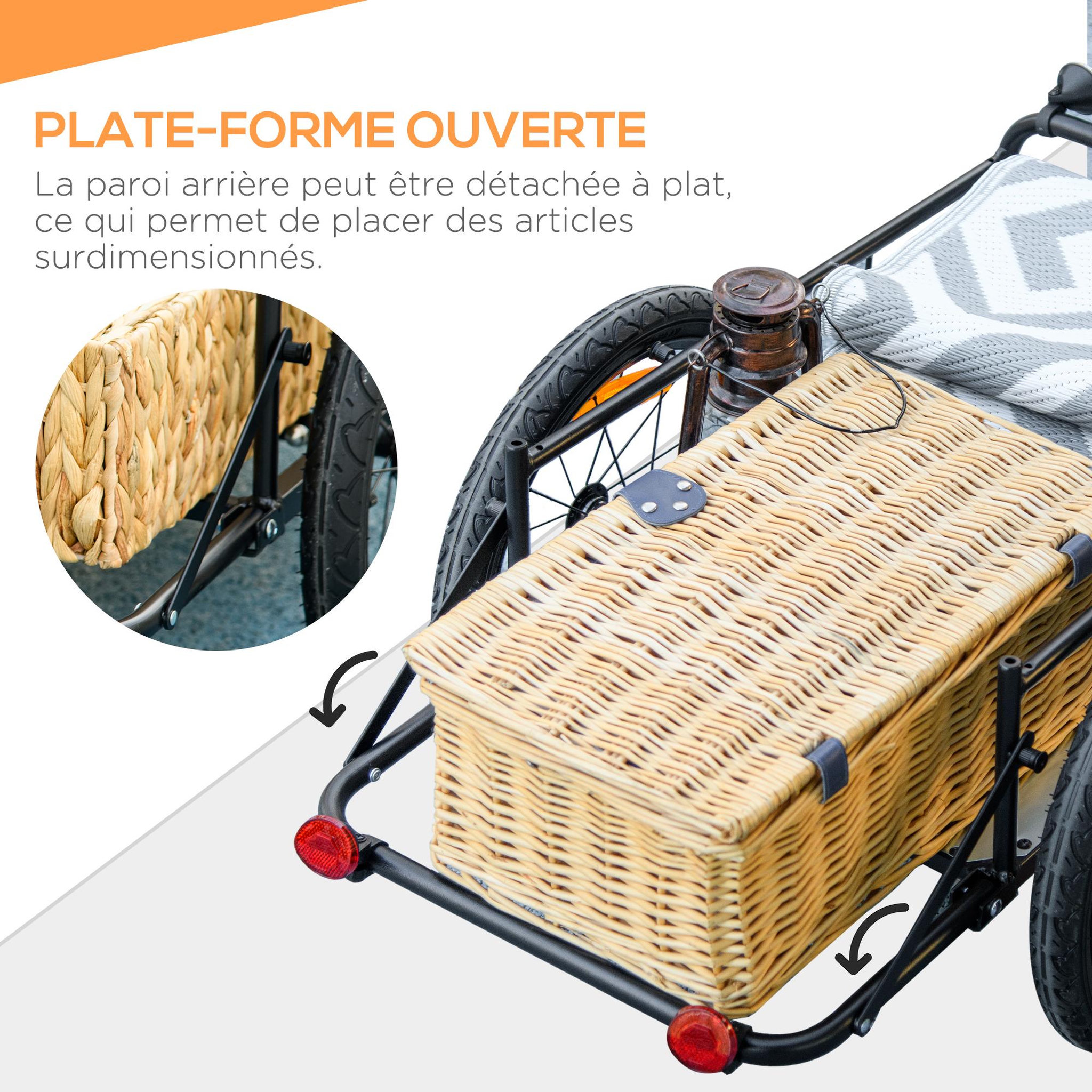 Voir la diapositive 5 : HOMCOM Remorque vélo cargo - coffre pliable amovible 65l - réflecteurs, drapeau - pneus 16'' acier pp noir